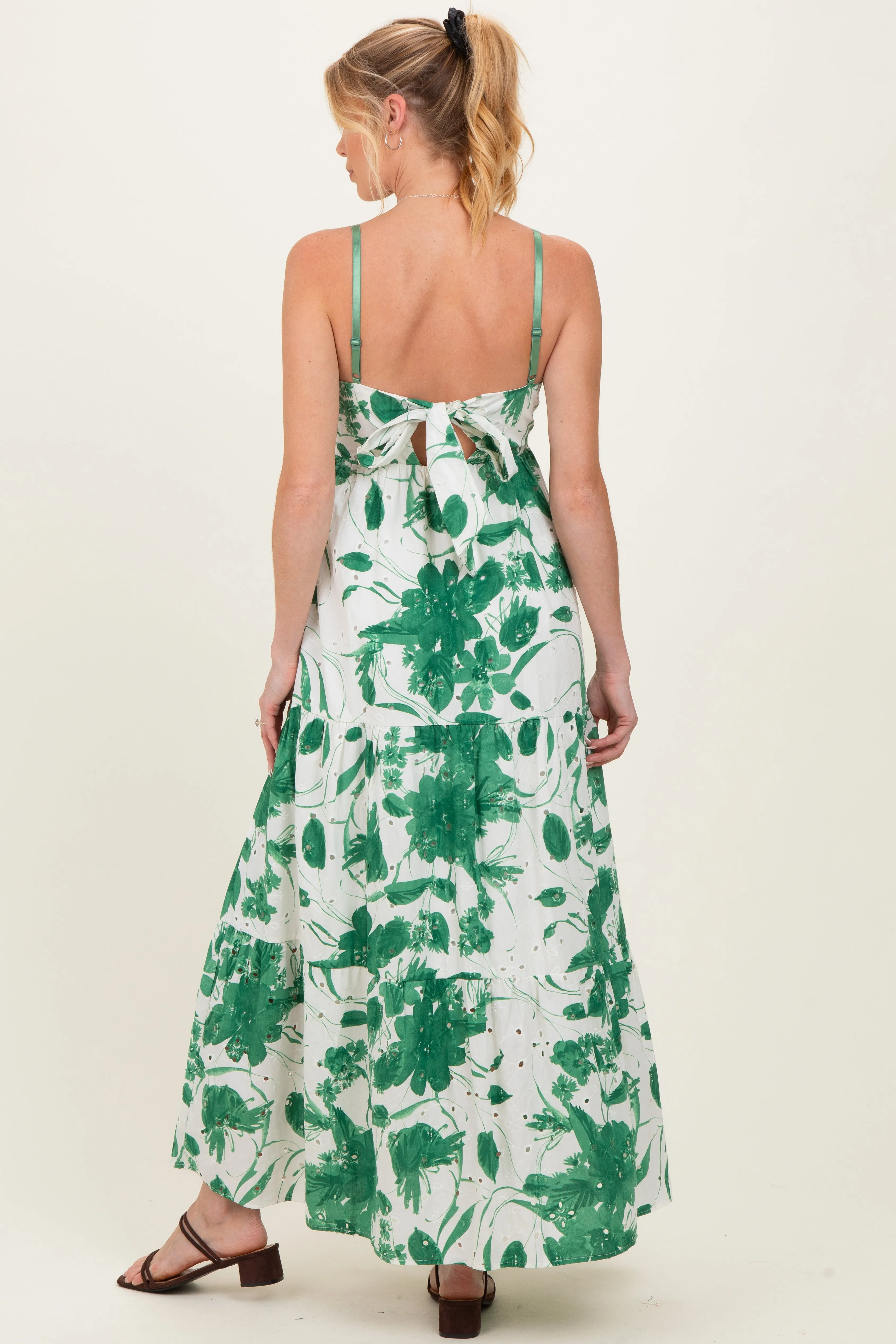 Green Floral Tiered Cutout Tie Back Maternity Maxi Dress sold by Pinkblush product image thumbnail 3