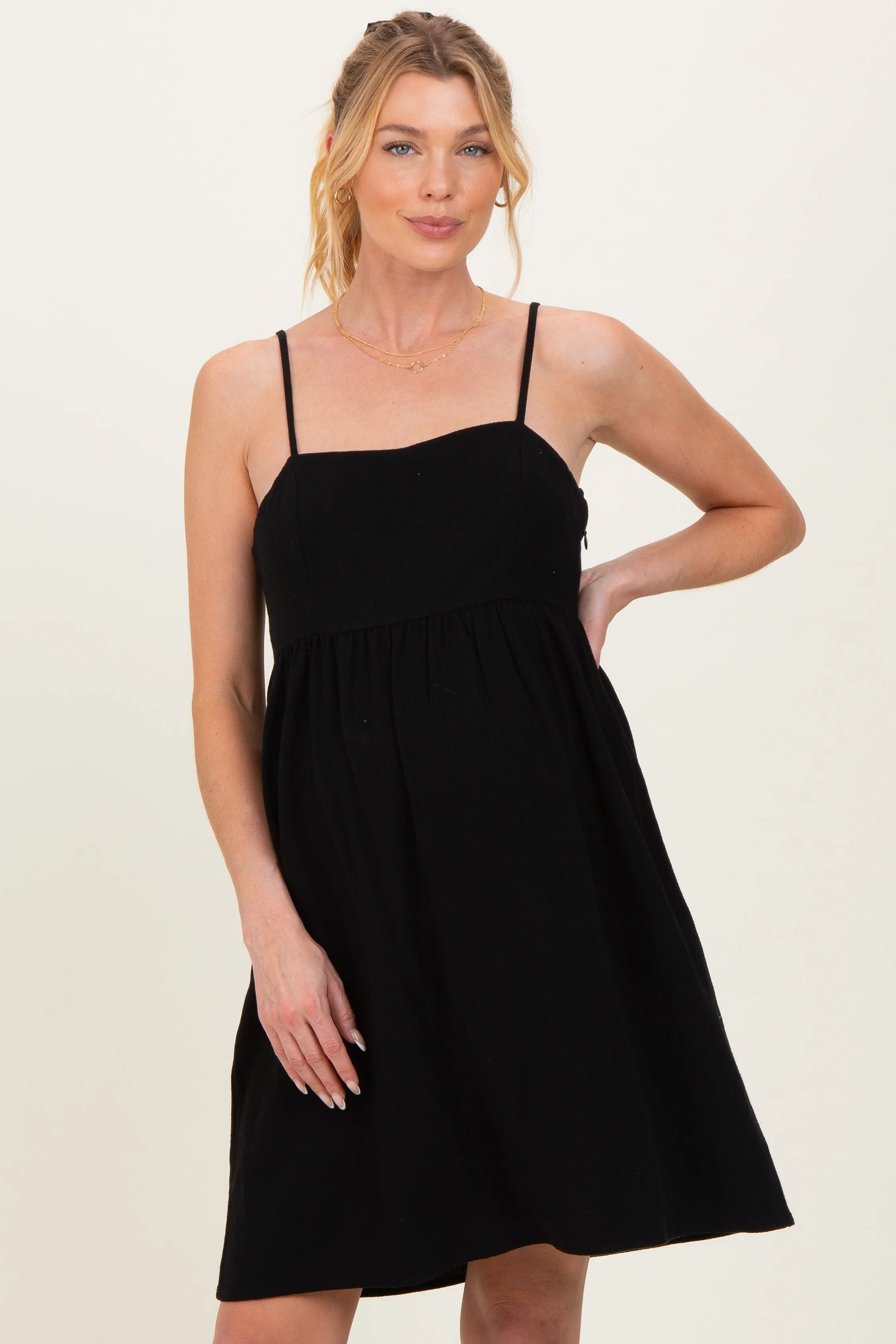 Black Linen Blend Bead Detail Maternity Mini Dress sold by Pinkblush product image thumbnail 2