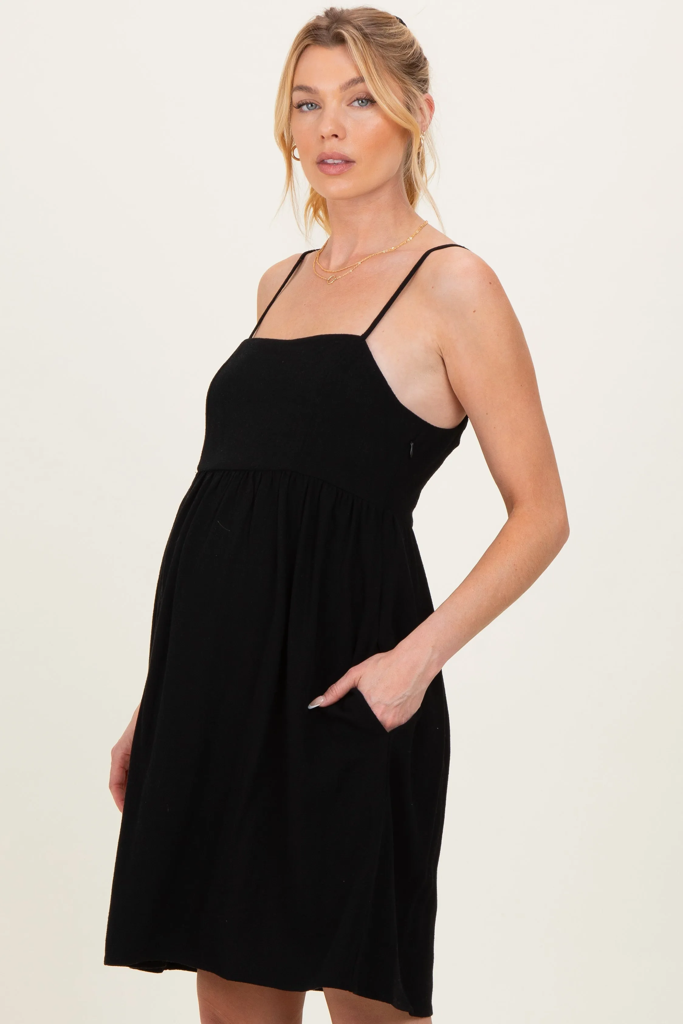 Black Linen Blend Bead Detail Maternity Mini Dress sold by Pinkblush product image thumbnail 3