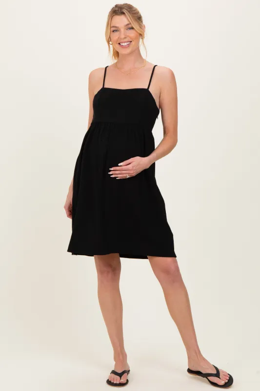 Black Linen Blend Bead Detail Maternity Mini Dress made by Final Touch