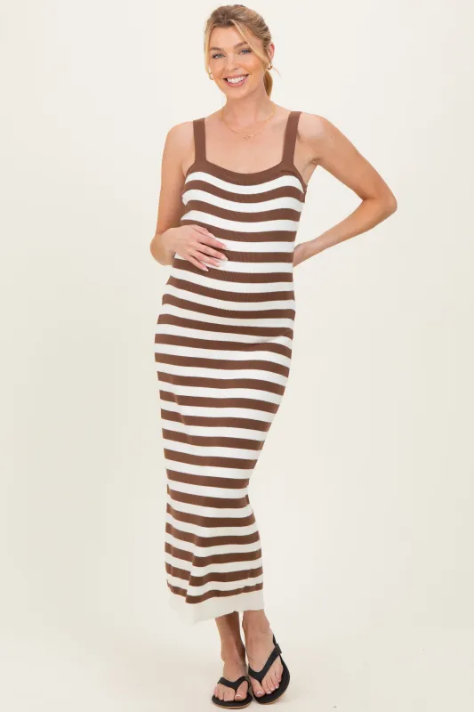 Coco Stripe Striped Square Neck Sleeveless Knit Maternity Midi Dress made by Bluivy