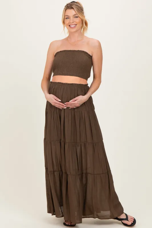 Chocolate Smocked Tube Top Tiered Skirt Maternity Set made by HYFVE