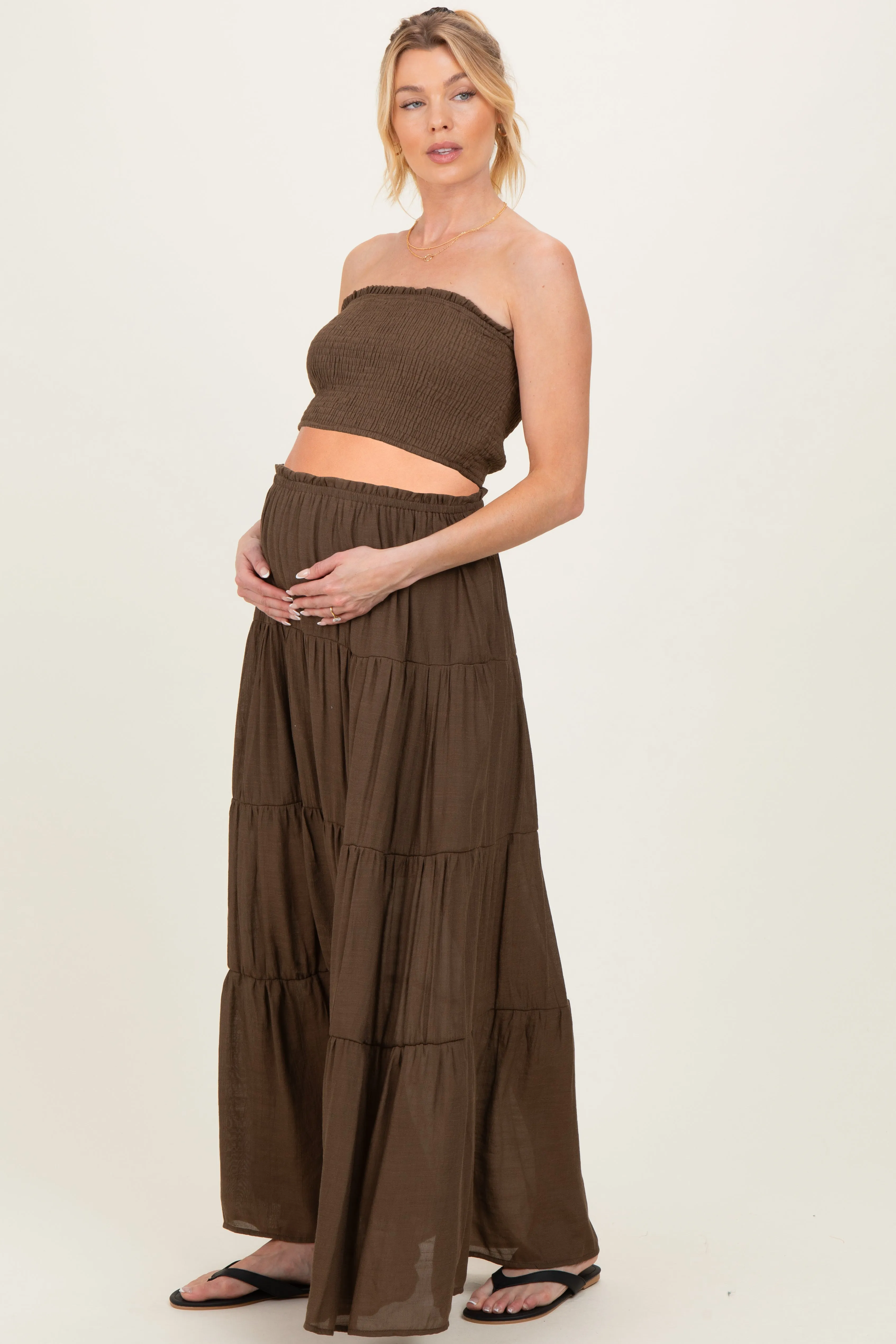 Chocolate Smocked Tube Top Tiered Skirt Maternity Set sold by Pinkblush product image thumbnail 2