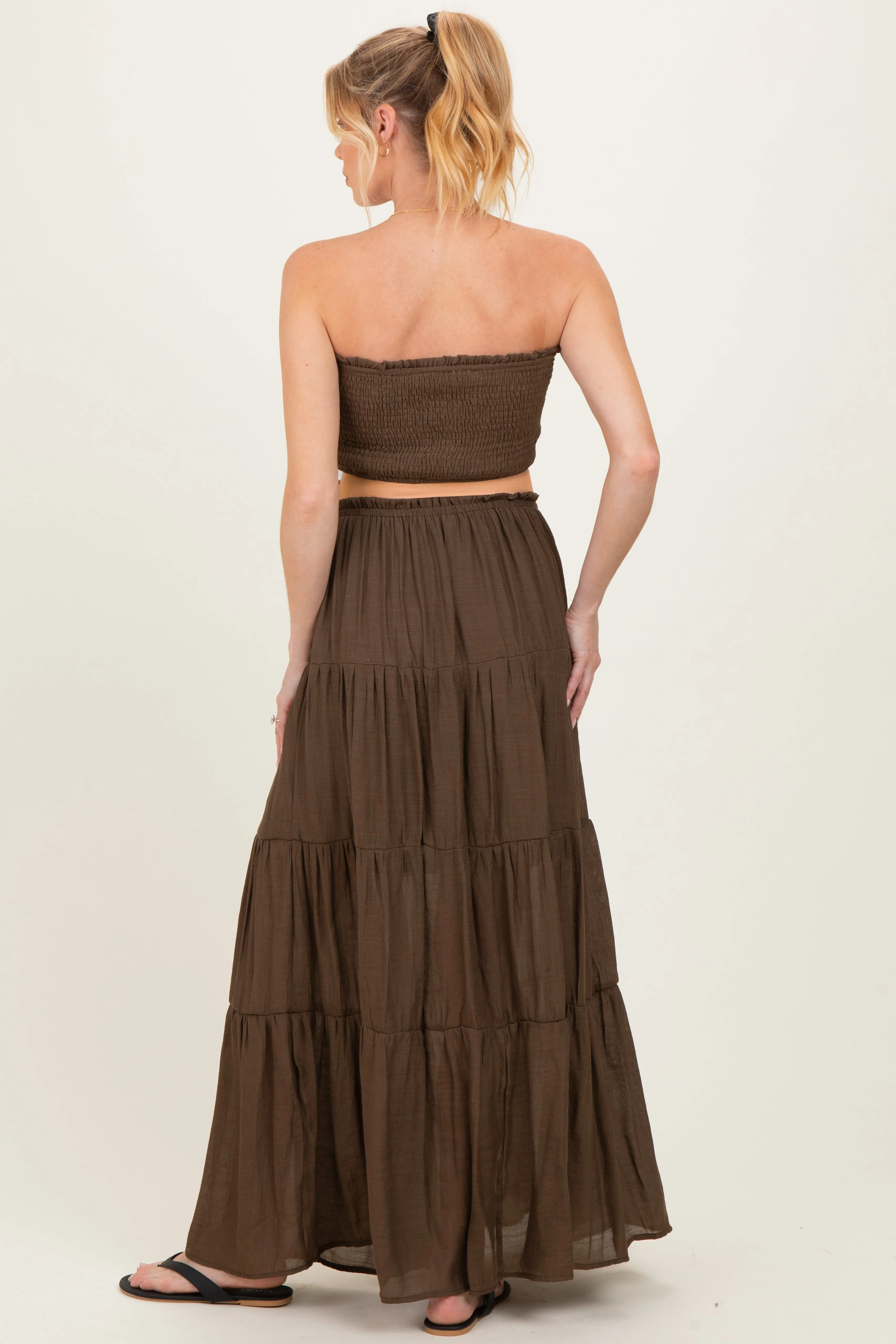 Chocolate Smocked Tube Top Tiered Skirt Maternity Set sold by Pinkblush product image thumbnail 3