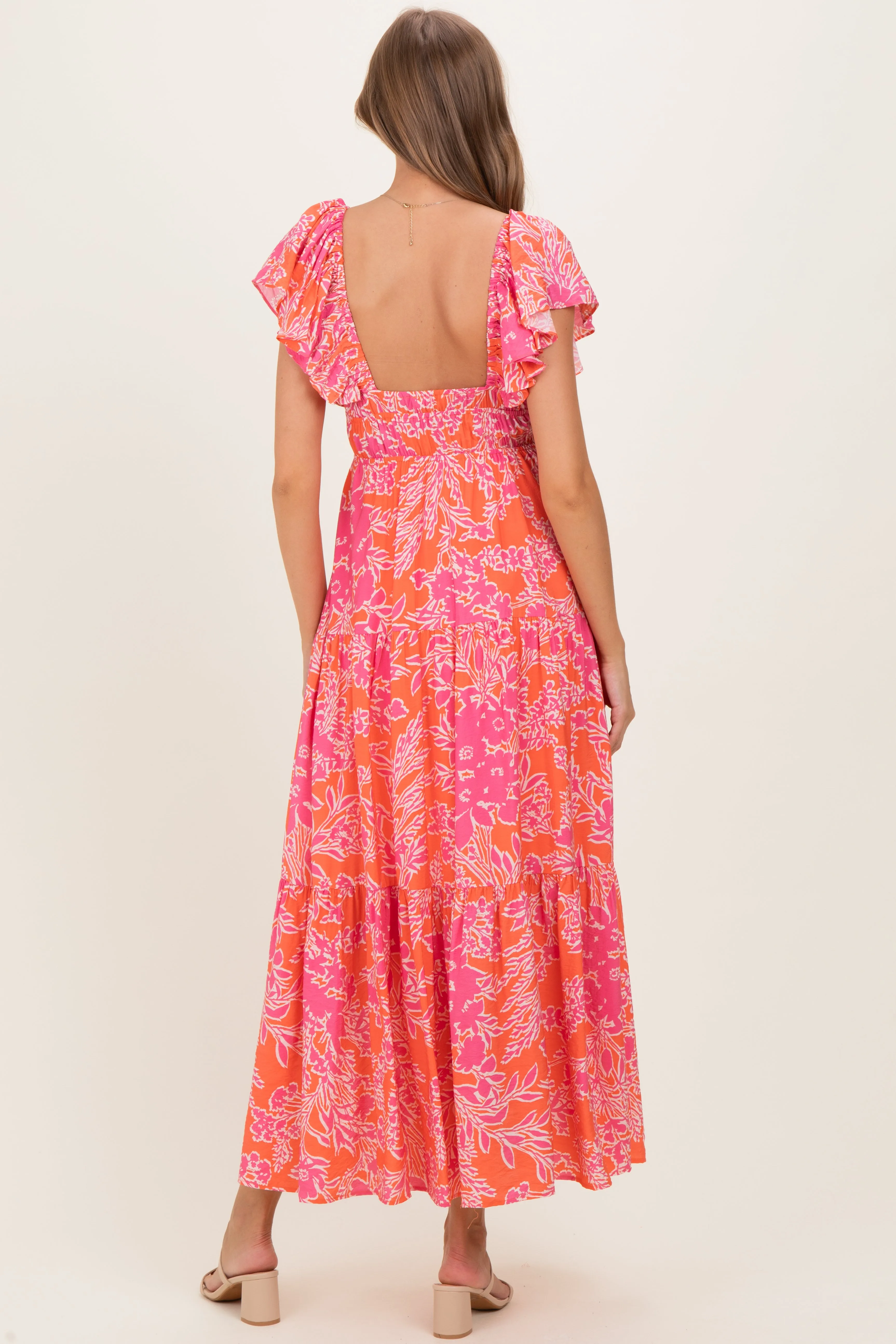 Fuchsia Floral Waist Tie Open Back Maternity Maxi sold by Pinkblush product image thumbnail 3