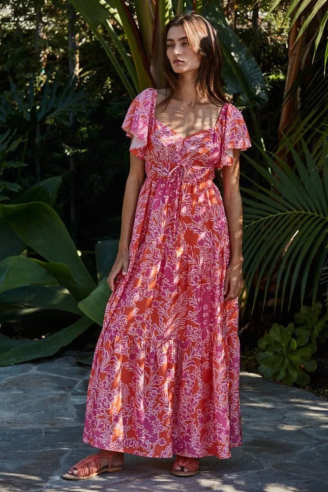 Fuchsia Floral Waist Tie Open Back Maternity Maxi sold by Pinkblush product image thumbnail 4