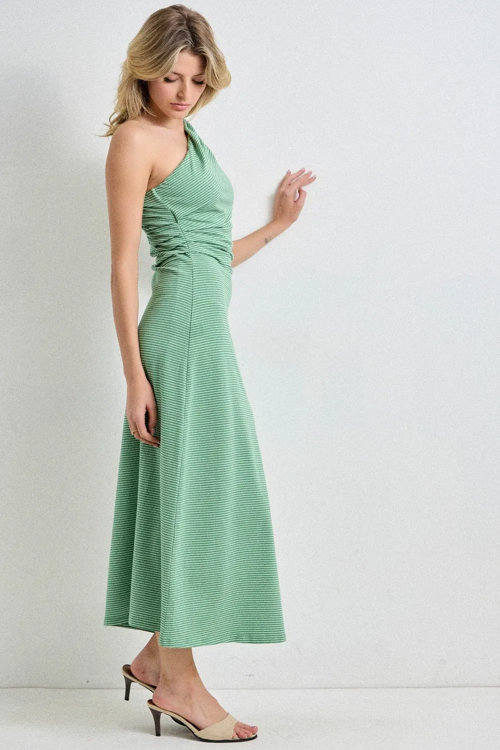 Green Striped One Shoulder Midi Dress sold by Pinkblush product image thumbnail 2