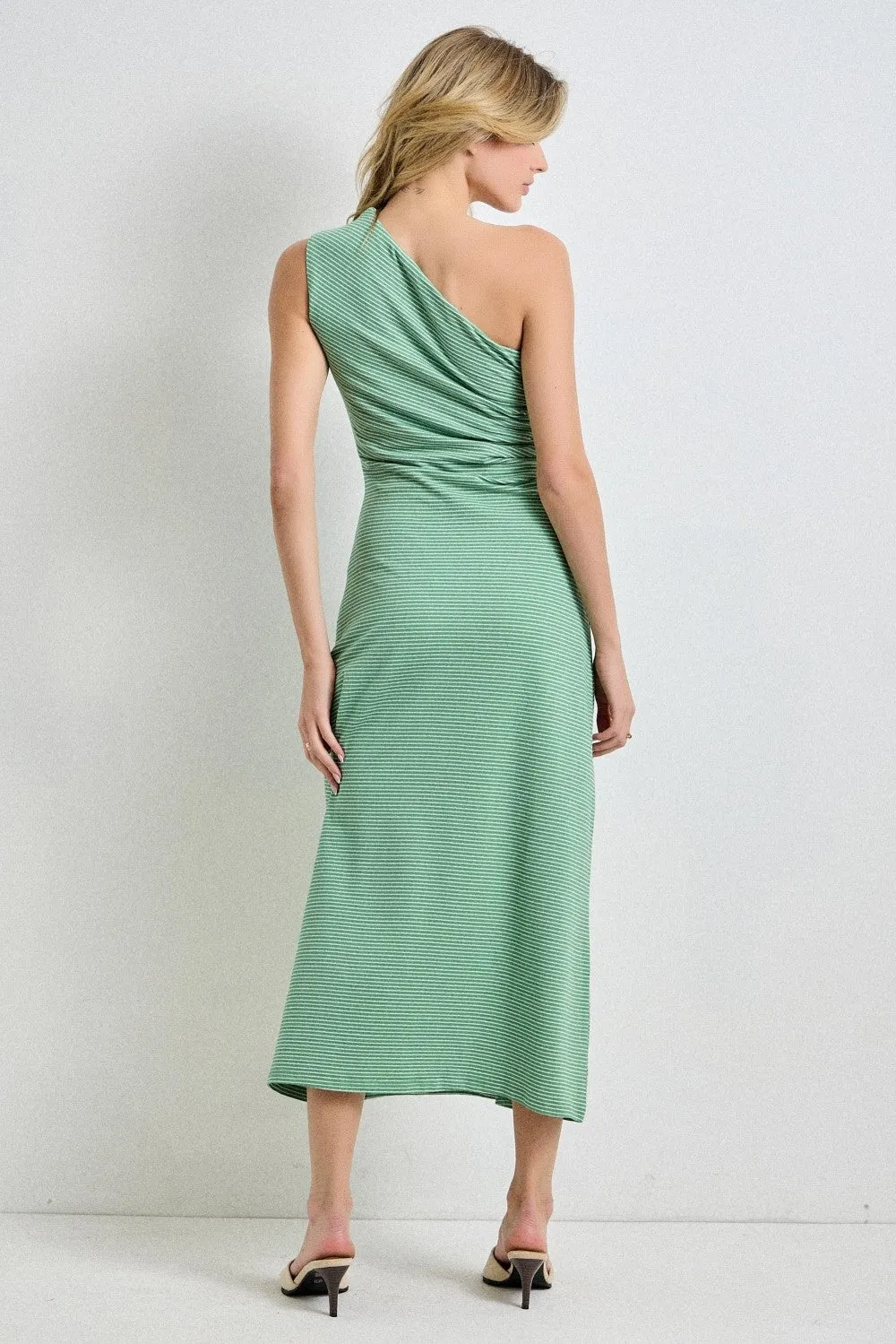 Green Striped One Shoulder Midi Dress sold by Pinkblush product image thumbnail 3