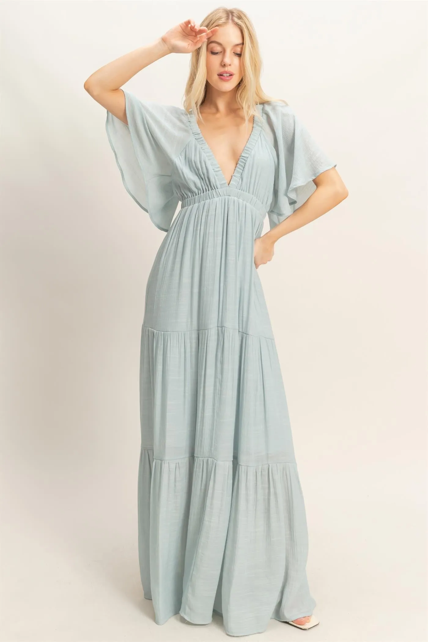 Light Blue Flutter Sleeve Maternity Maxi Dress sold by Pinkblush product image thumbnail 4