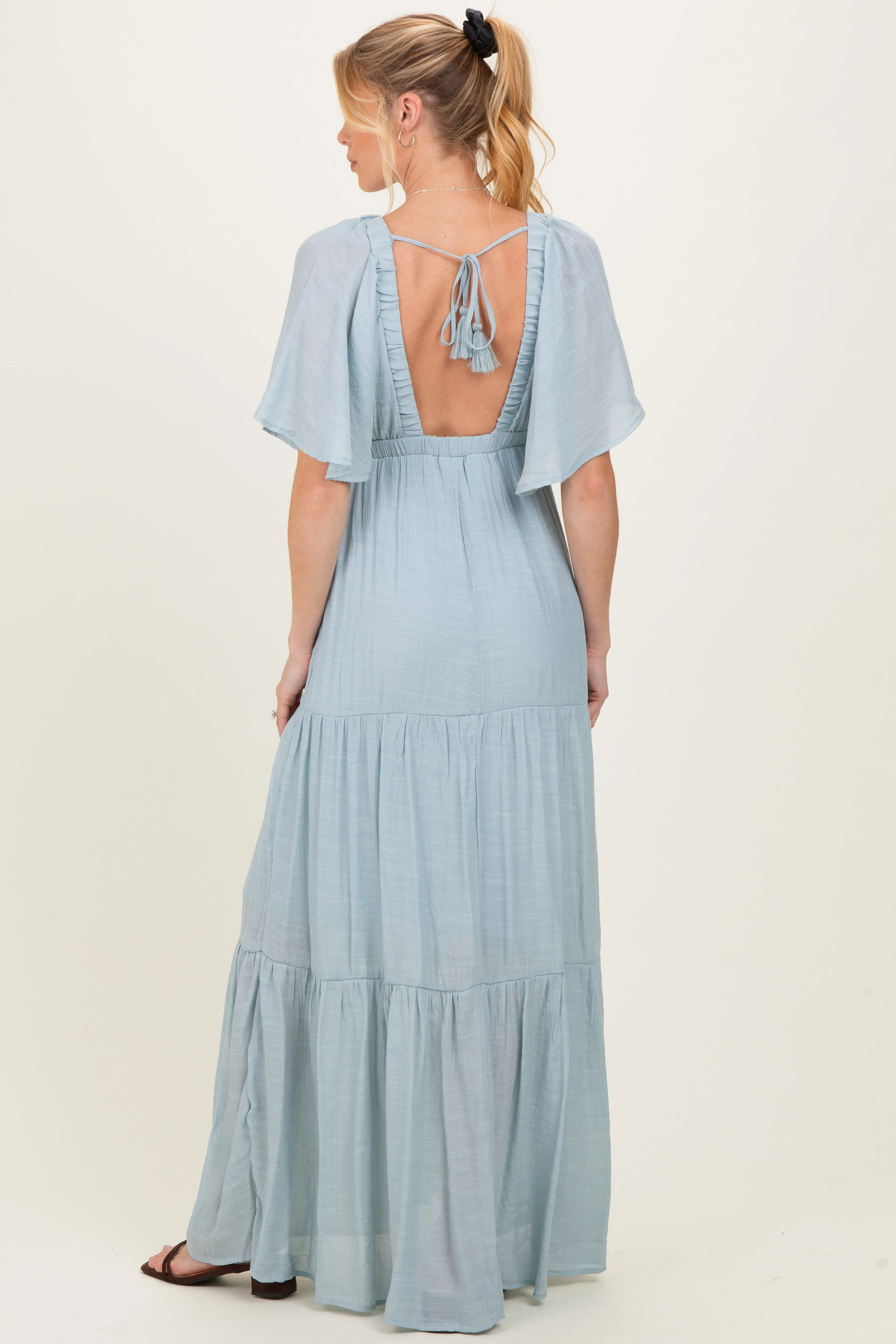 Light Blue Flutter Sleeve Maternity Maxi Dress sold by Pinkblush product image thumbnail 3
