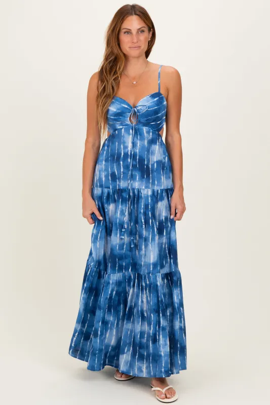 Blue Tie Dye Cutout Tie Back Maxi Dress sold by Pinkblush