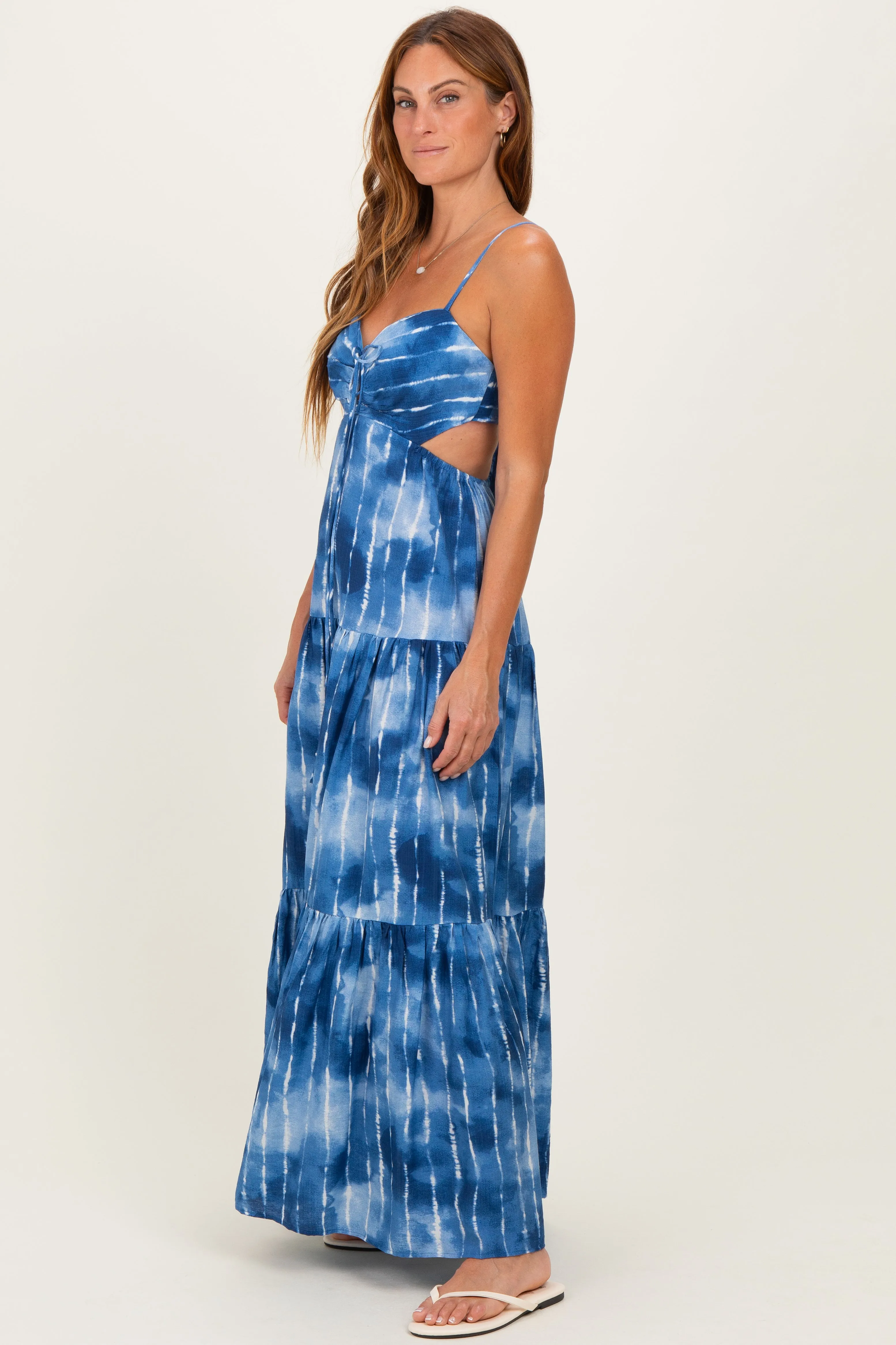 Blue Tie Dye Cutout Tie Back Maxi Dress sold by Pinkblush product image thumbnail 2