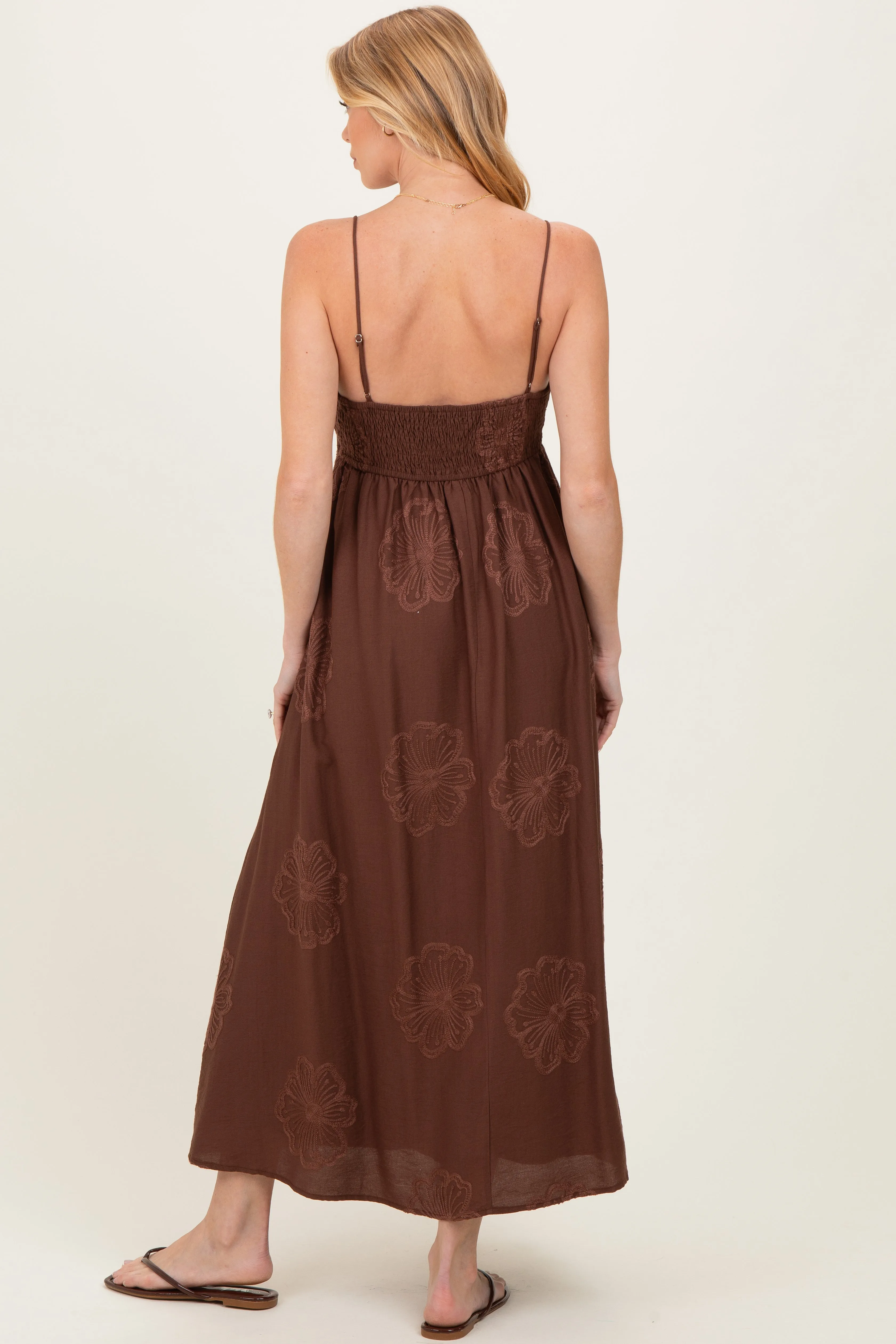 Mocha Flower Embroidered Maternity Midi Dress sold by Pinkblush product image thumbnail 2