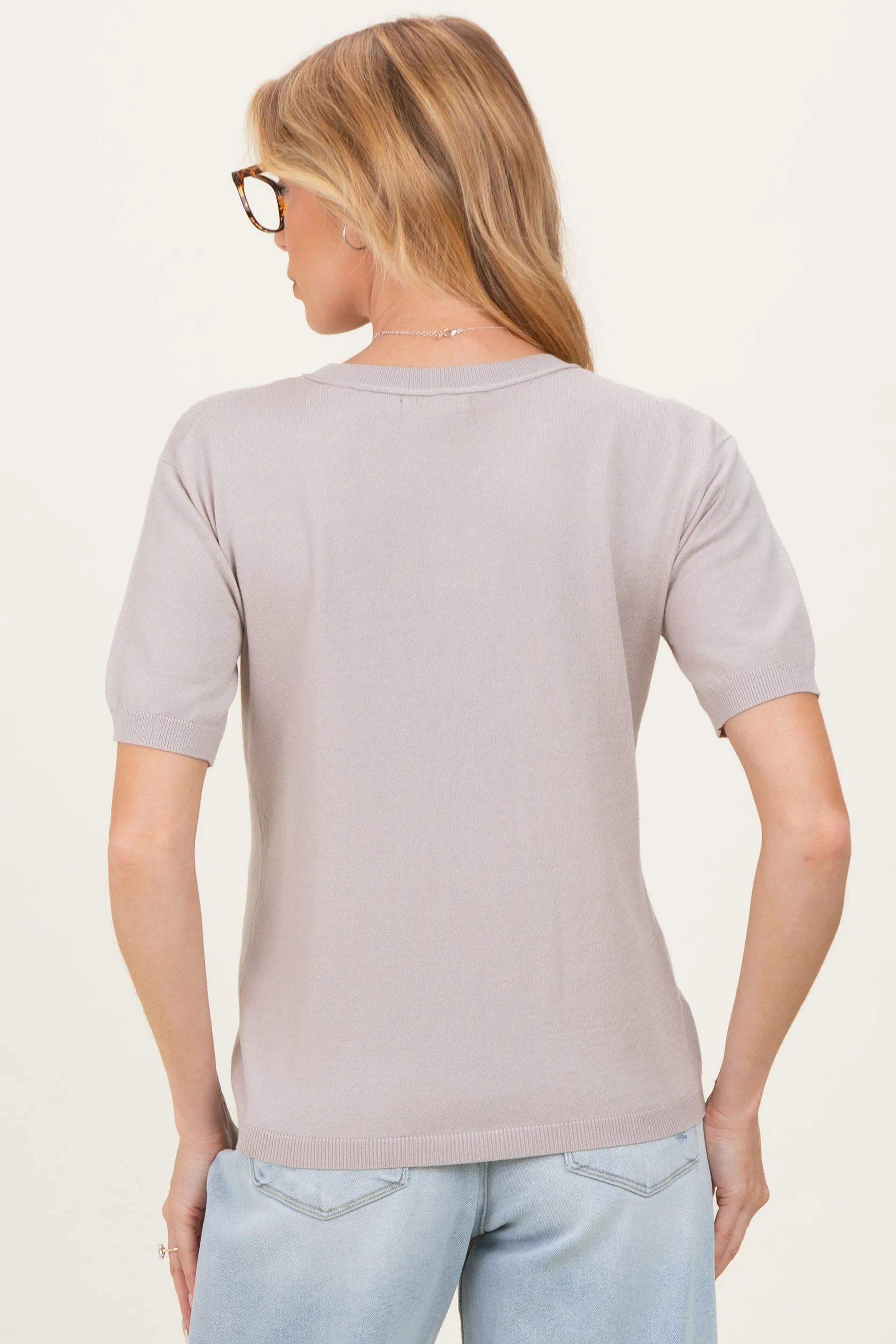 Grey Crew Neck Solid Maternity Sweater sold by Pinkblush product image thumbnail 4