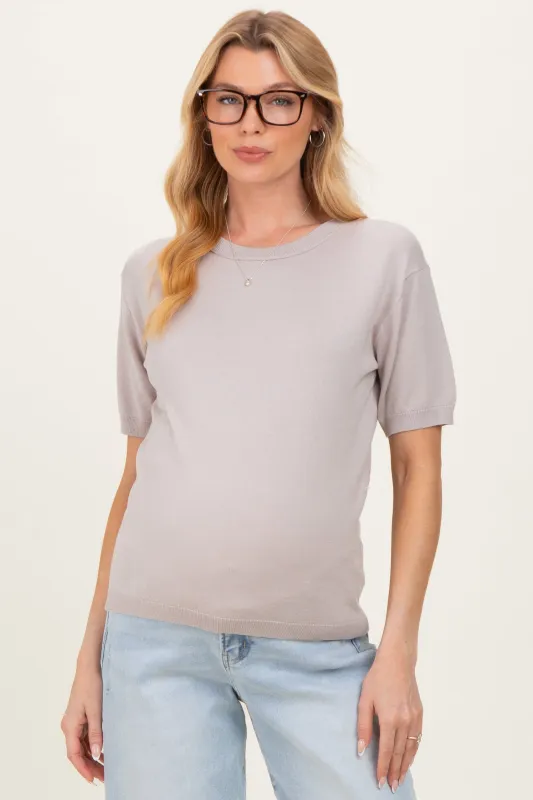 Grey Crew Neck Solid Maternity Sweater made by Staccato