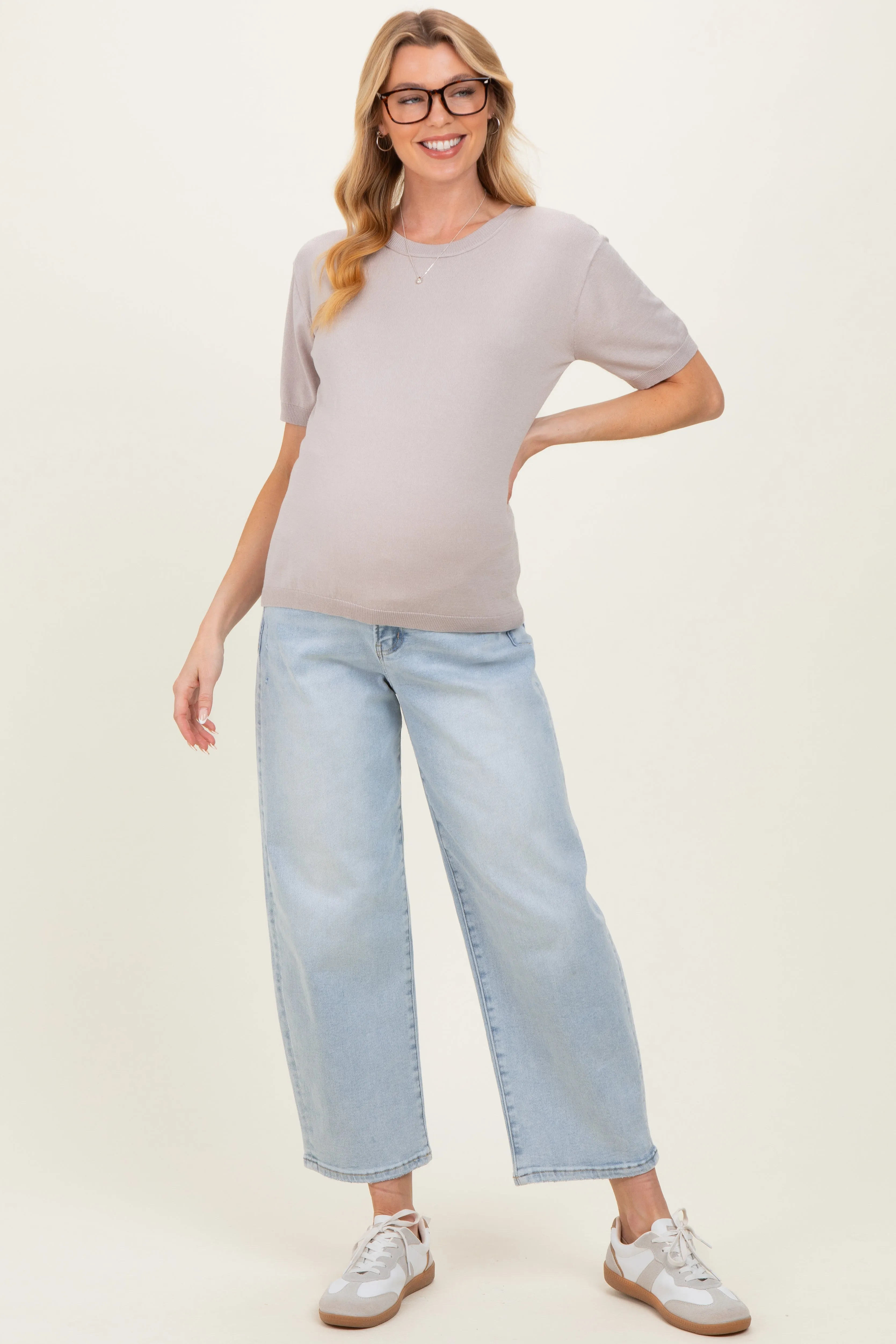 Grey Crew Neck Solid Maternity Sweater sold by Pinkblush product image thumbnail 2