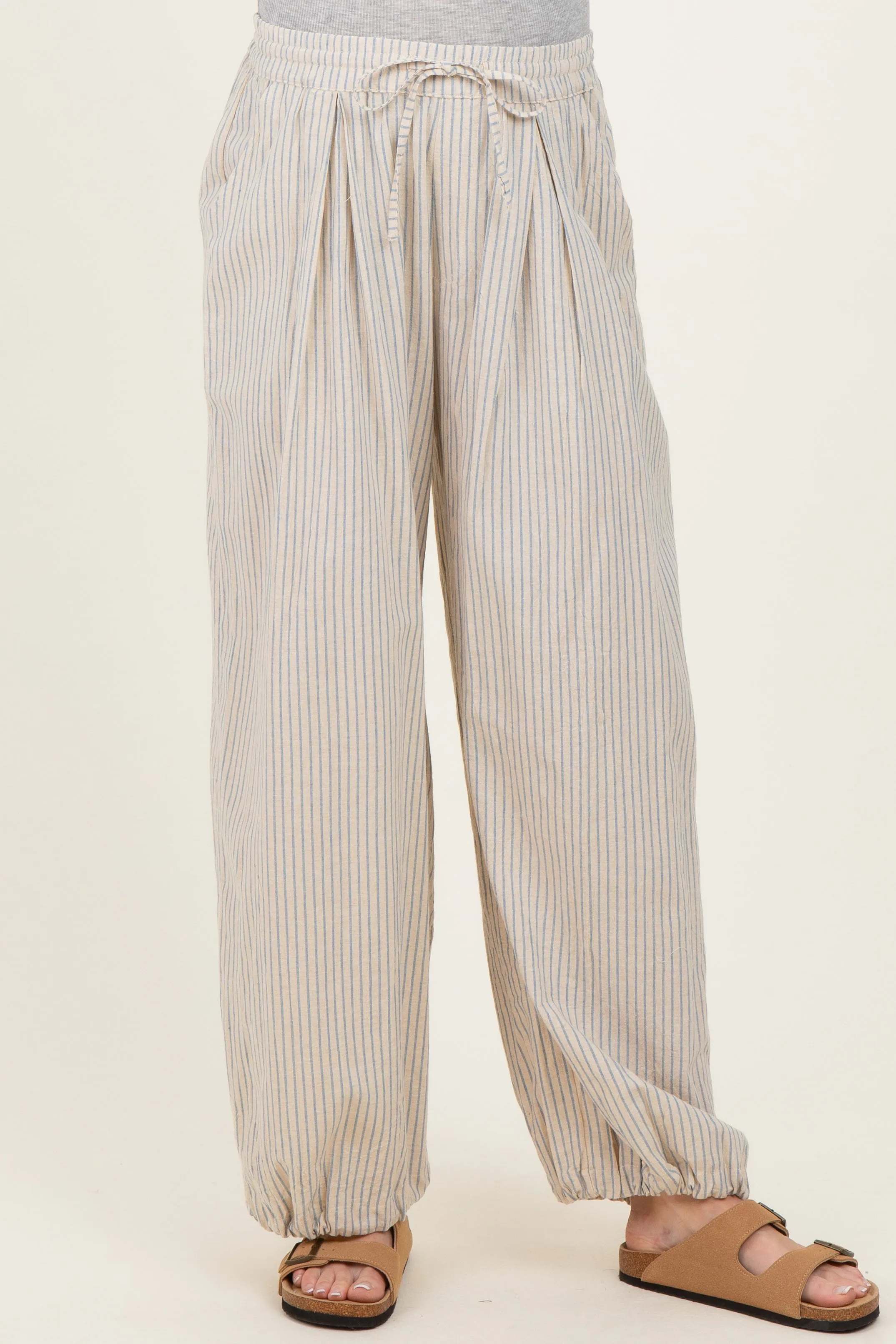 Light Blue Striped Balloon Maternity Pants sold by Pinkblush product image thumbnail 4