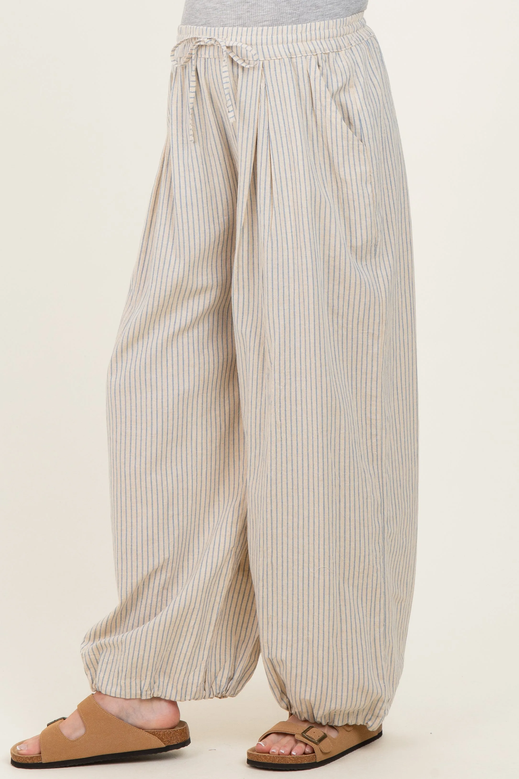 Light Blue Striped Balloon Maternity Pants sold by Pinkblush product image thumbnail 2