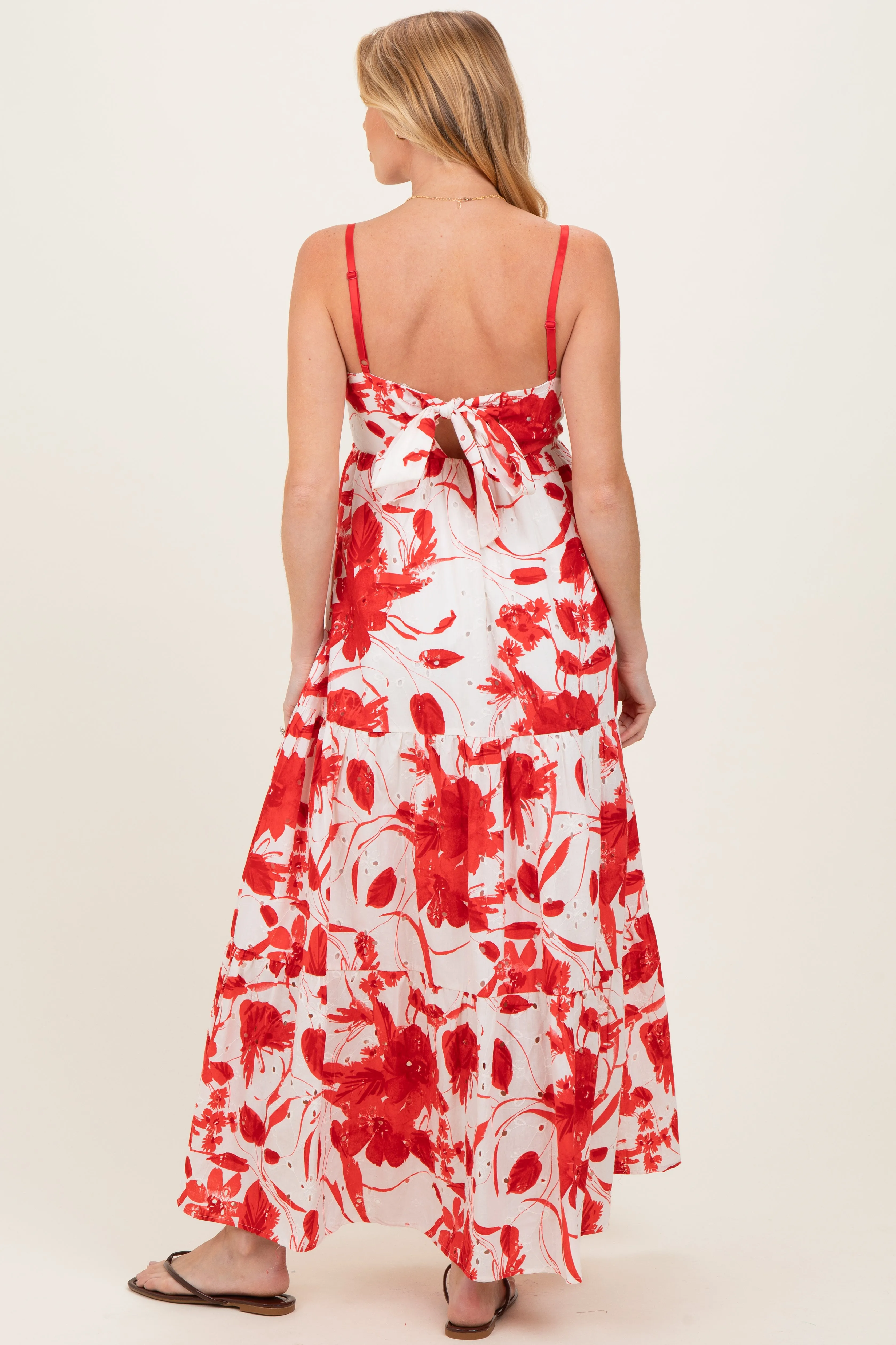 Red Floral Tiered Cutout Tie Back Maternity Maxi Dress sold by Pinkblush product image thumbnail 3