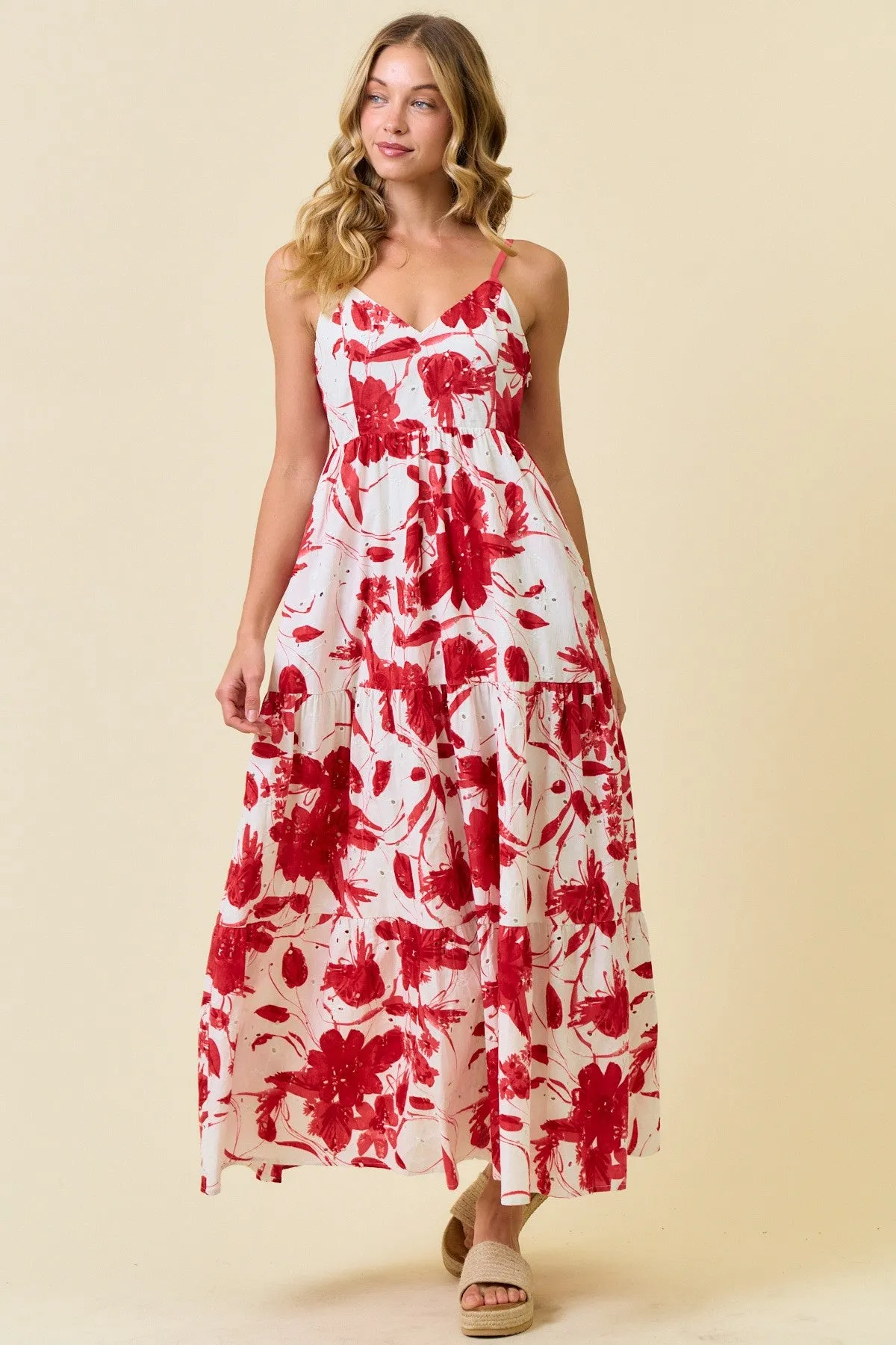 Red Floral Tiered Cutout Tie Back Maternity Maxi Dress sold by Pinkblush product image thumbnail 4