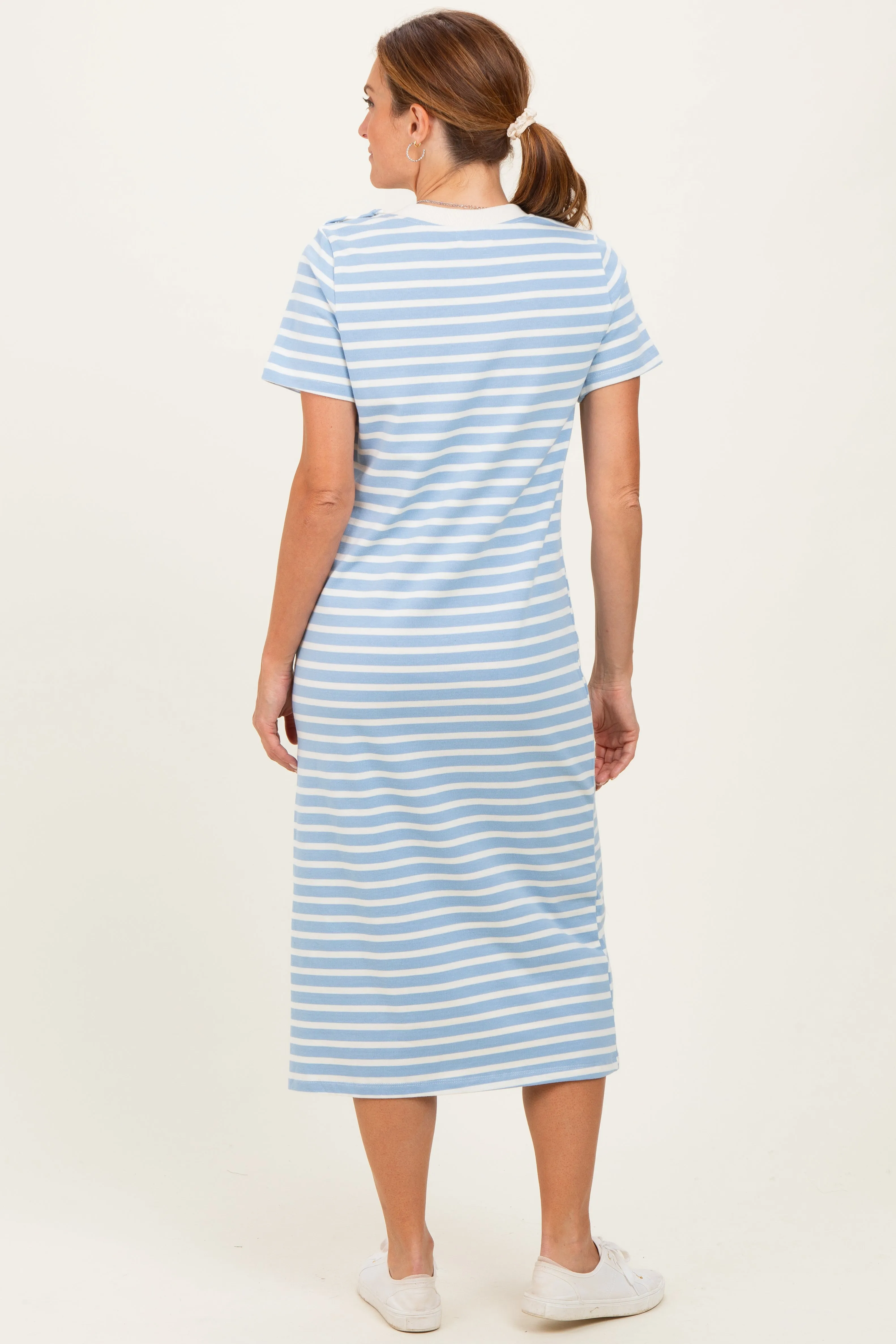 Light Blue Striped Short Sleeve Midi Dress sold by Pinkblush product image thumbnail 3