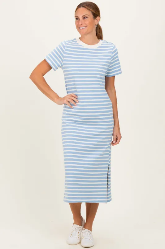 Light Blue Striped Short Sleeve Midi Dress sold by Pinkblush