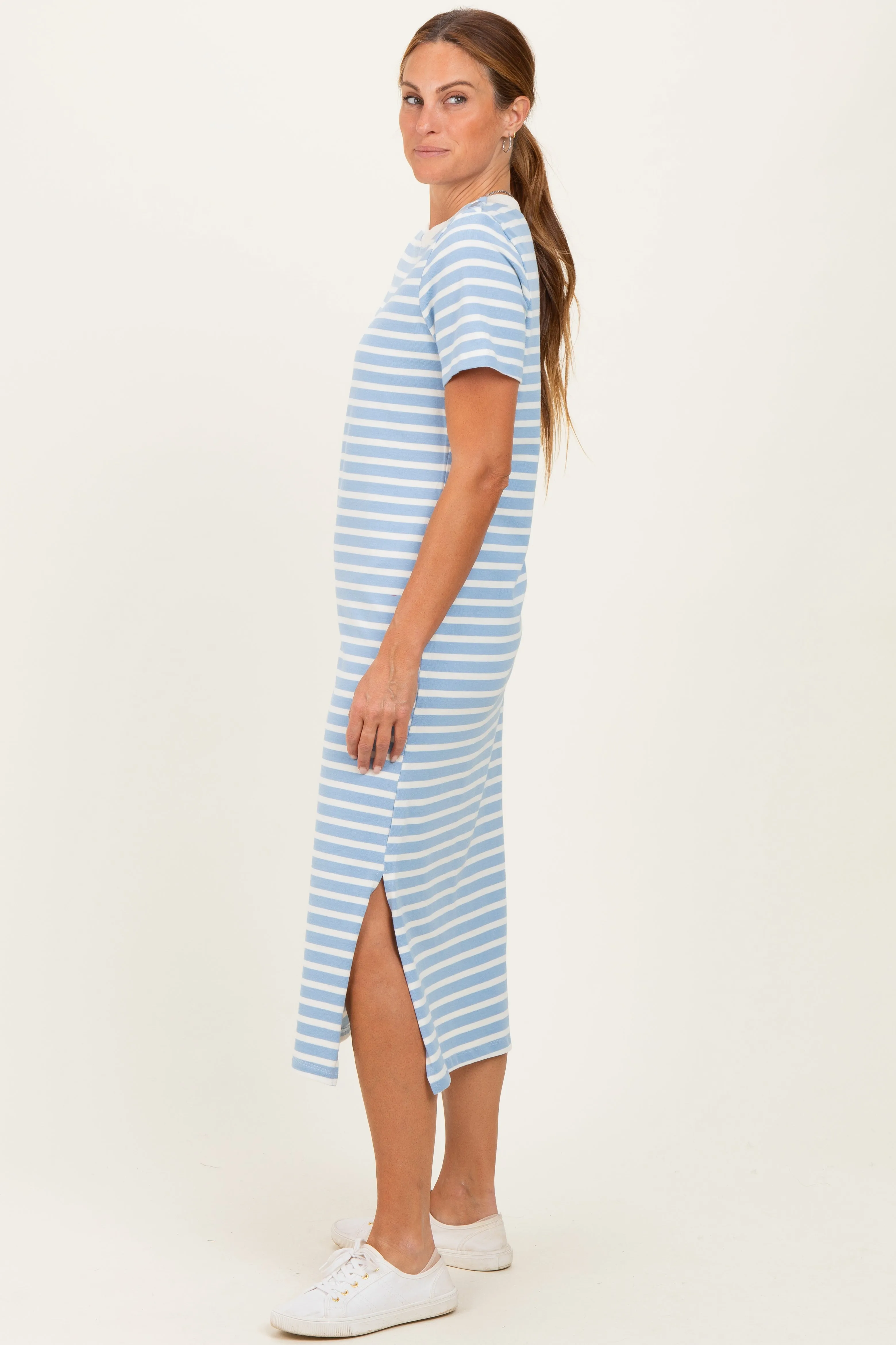 Light Blue Striped Short Sleeve Midi Dress sold by Pinkblush product image thumbnail 2