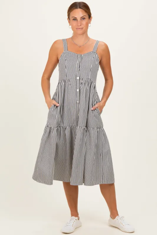 Black Striped Tiered Overall Dress made by Polagram