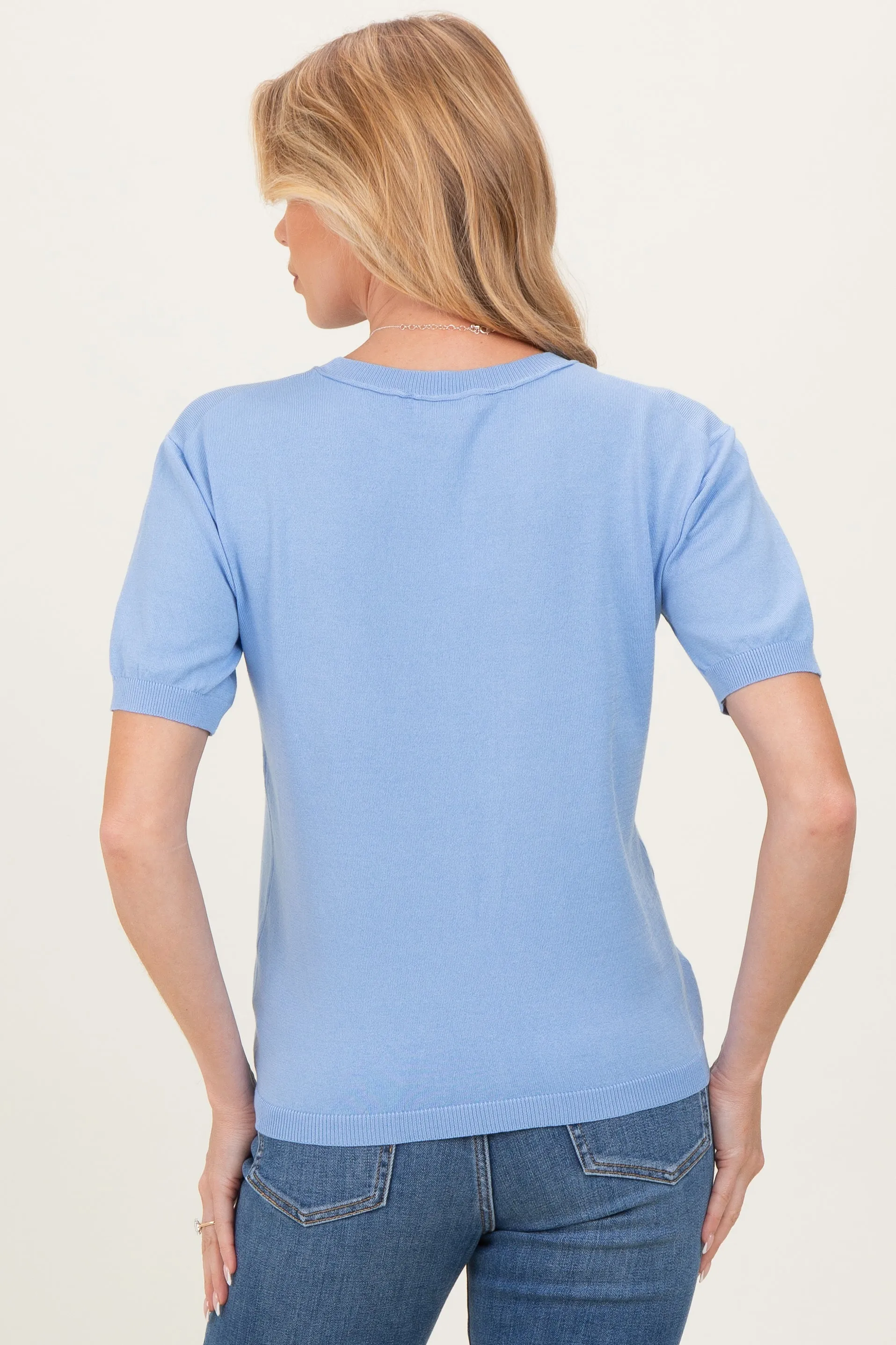 Blue Crew Neck Solid Maternity Sweater sold by Pinkblush product image thumbnail 4