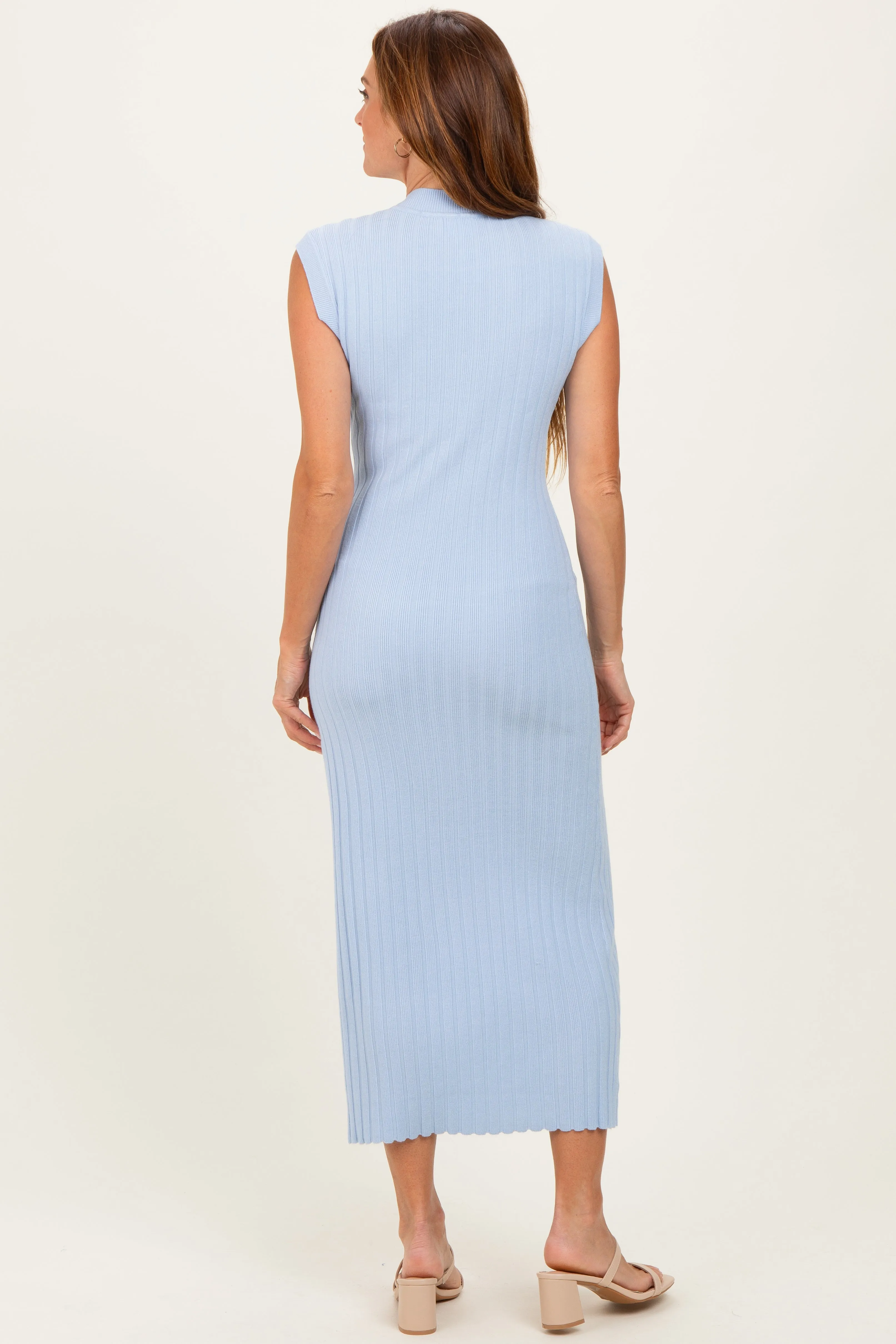 Sky Blue Ribbed Knit Mock Neck Maxi Dress sold by Pinkblush product image thumbnail 3