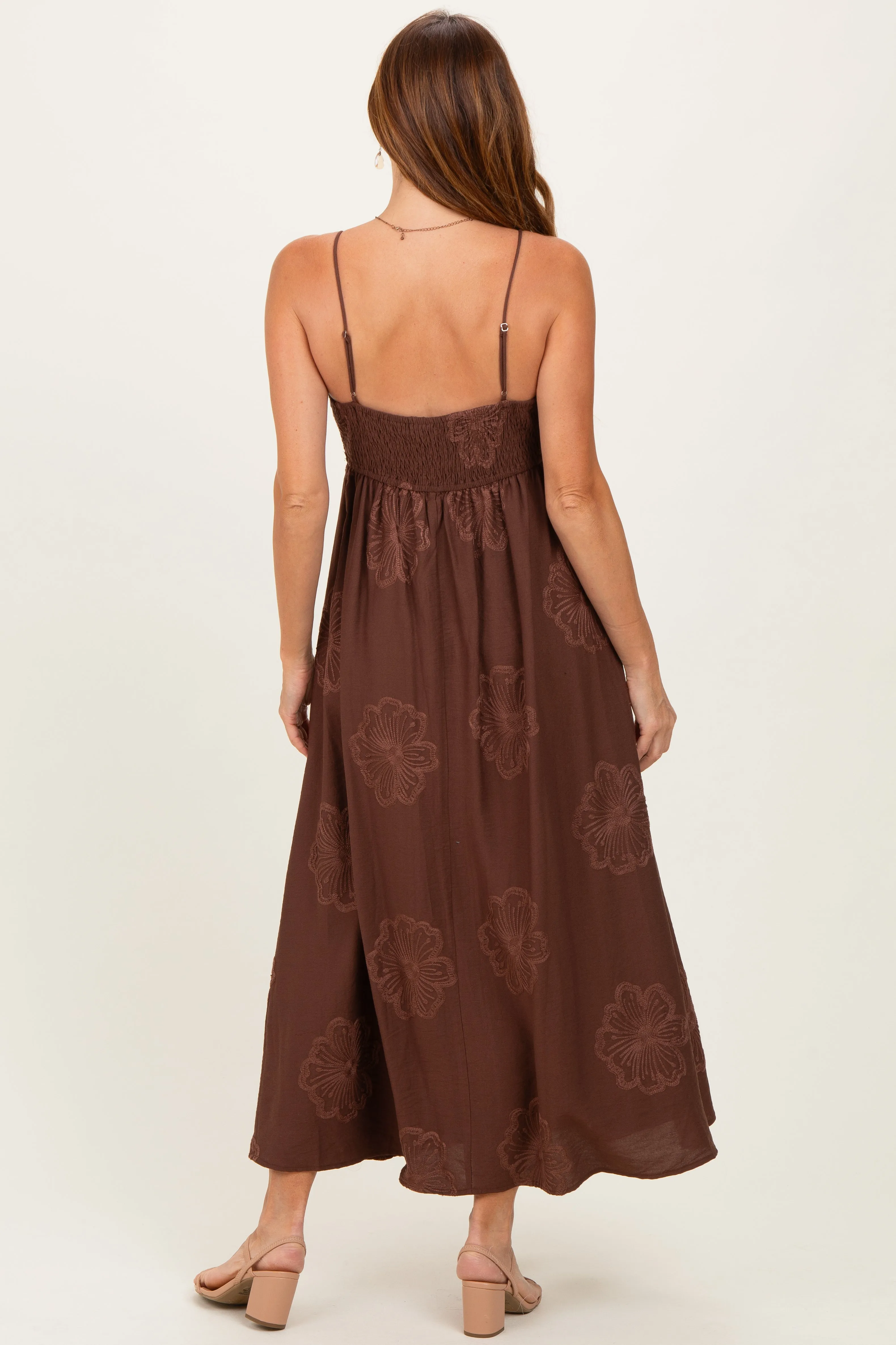 Mocha Flower Embroidered Midi Dress sold by Pinkblush product image thumbnail 4