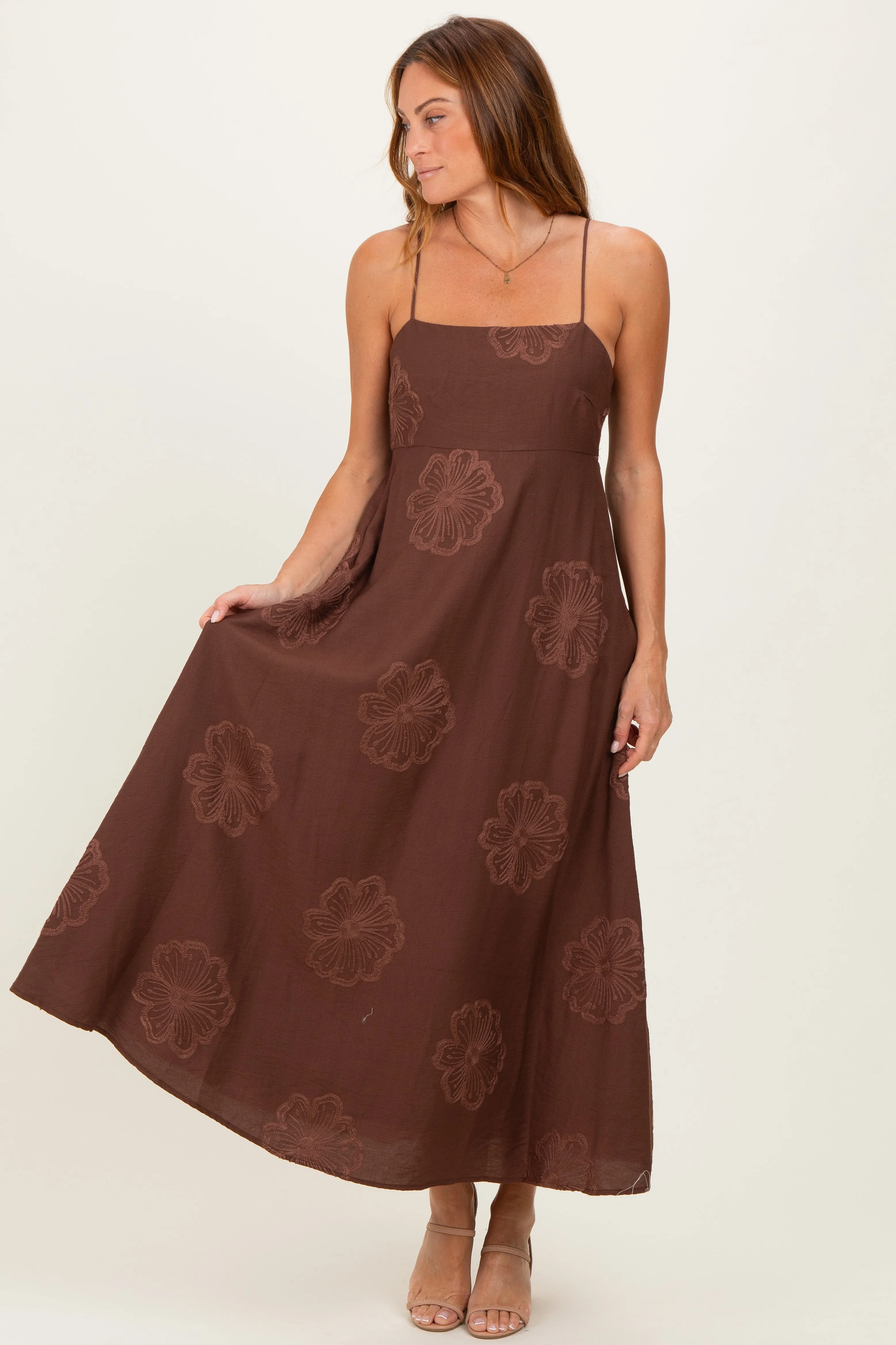 Mocha Flower Embroidered Midi Dress sold by Pinkblush product image thumbnail 2