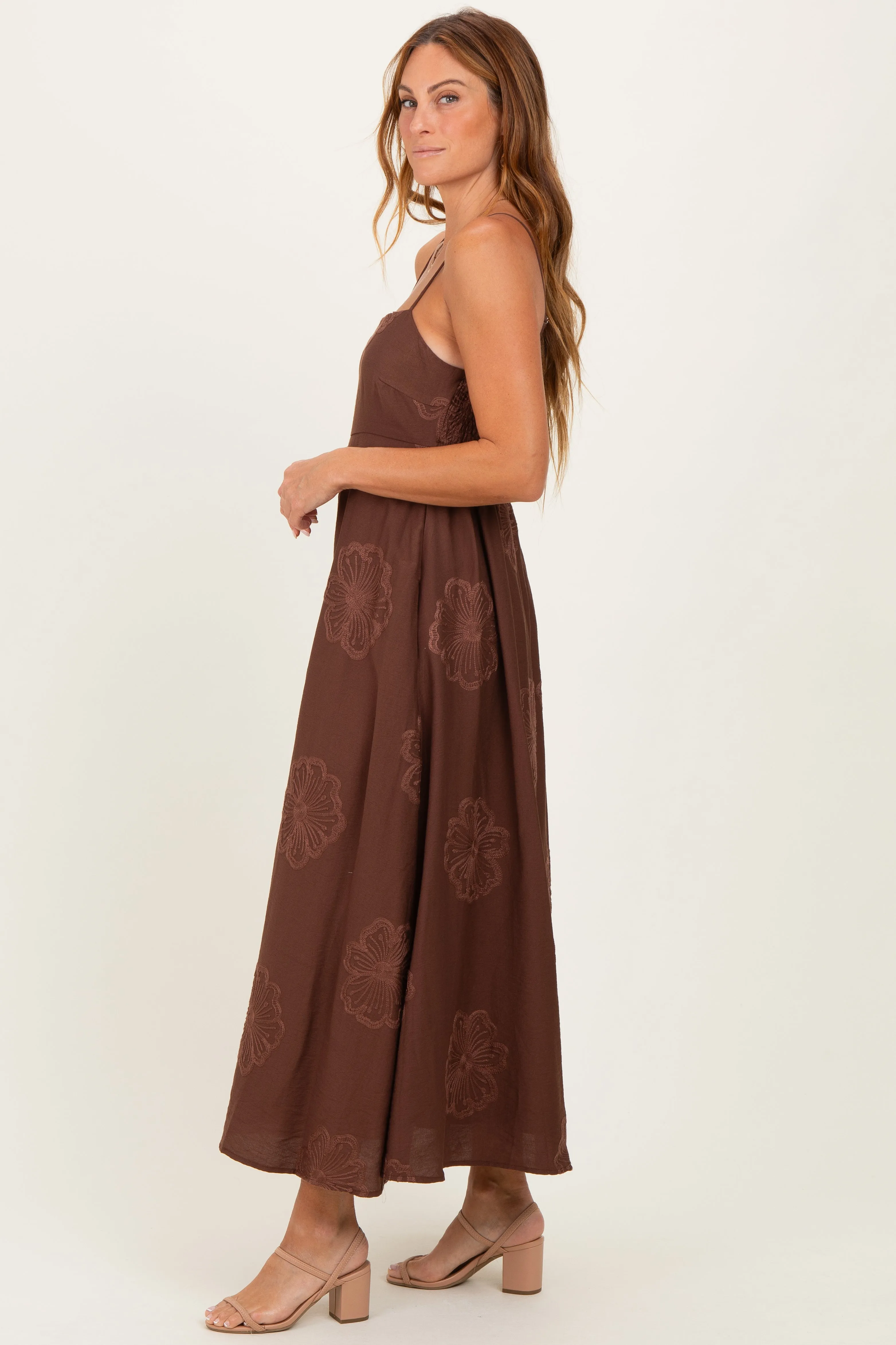 Mocha Flower Embroidered Midi Dress sold by Pinkblush product image thumbnail 3