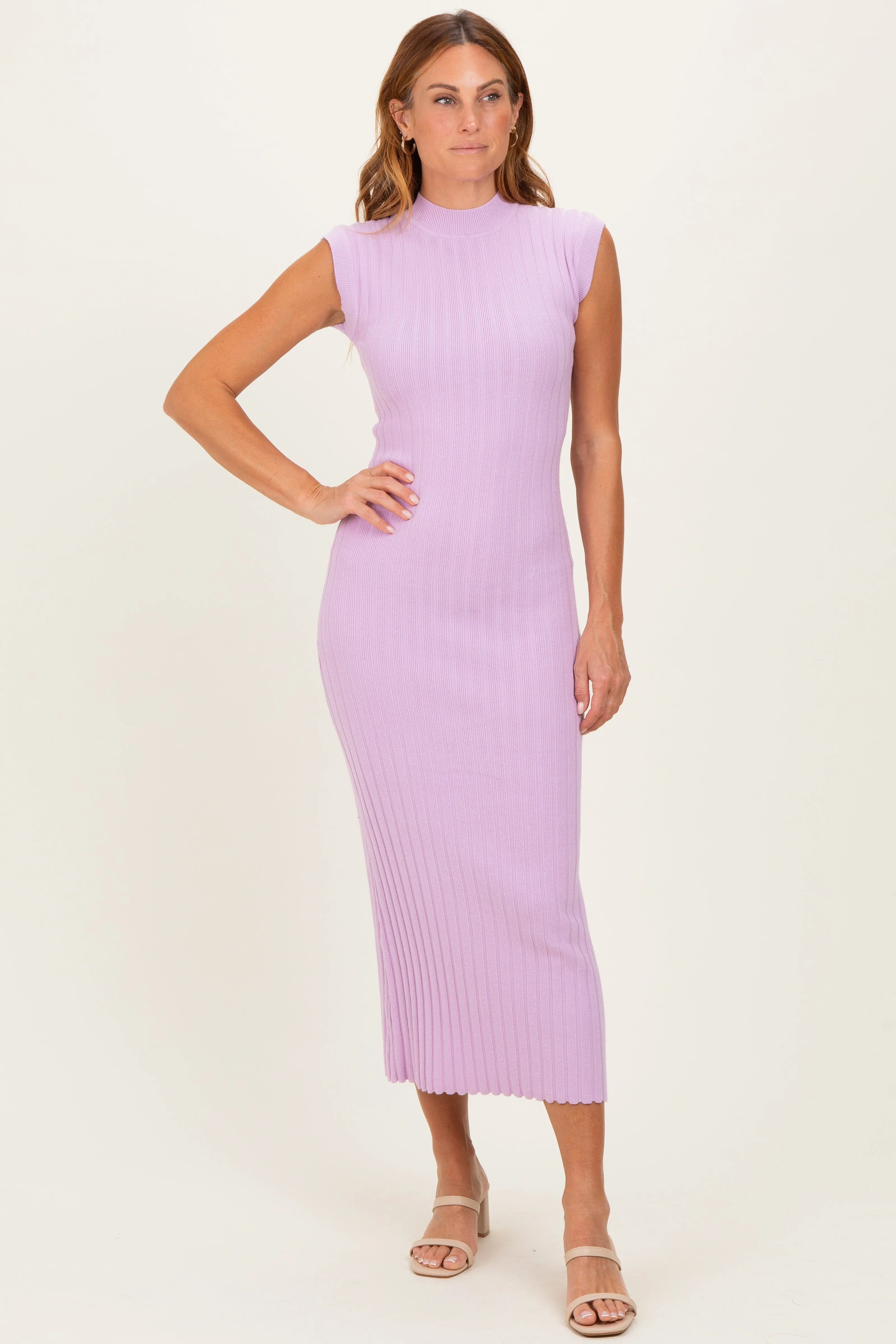 Light Pink Ribbed Knit Mock Neck Maxi Dress sold by Pinkblush