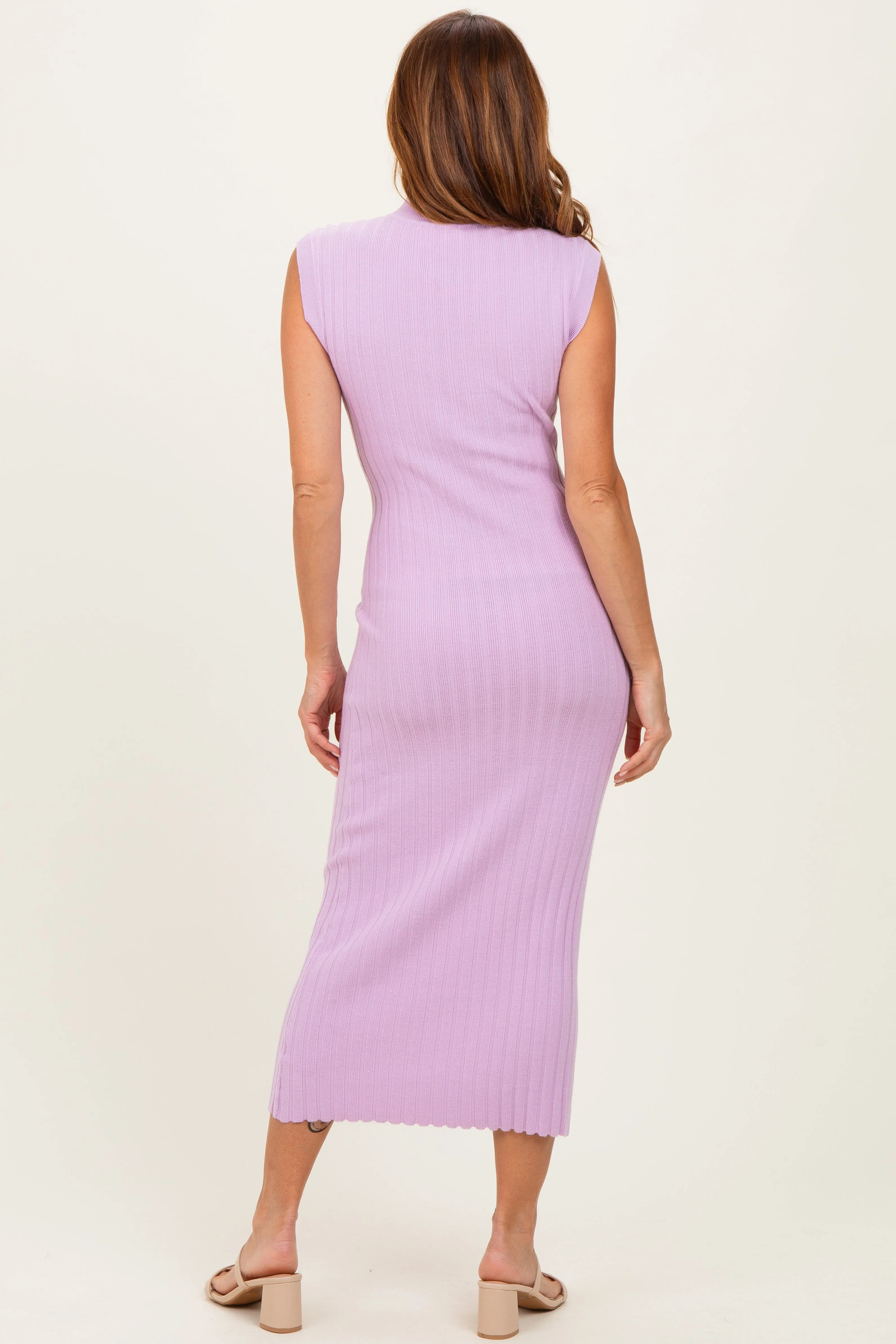 Light Pink Ribbed Knit Mock Neck Maxi Dress sold by Pinkblush product image thumbnail 3