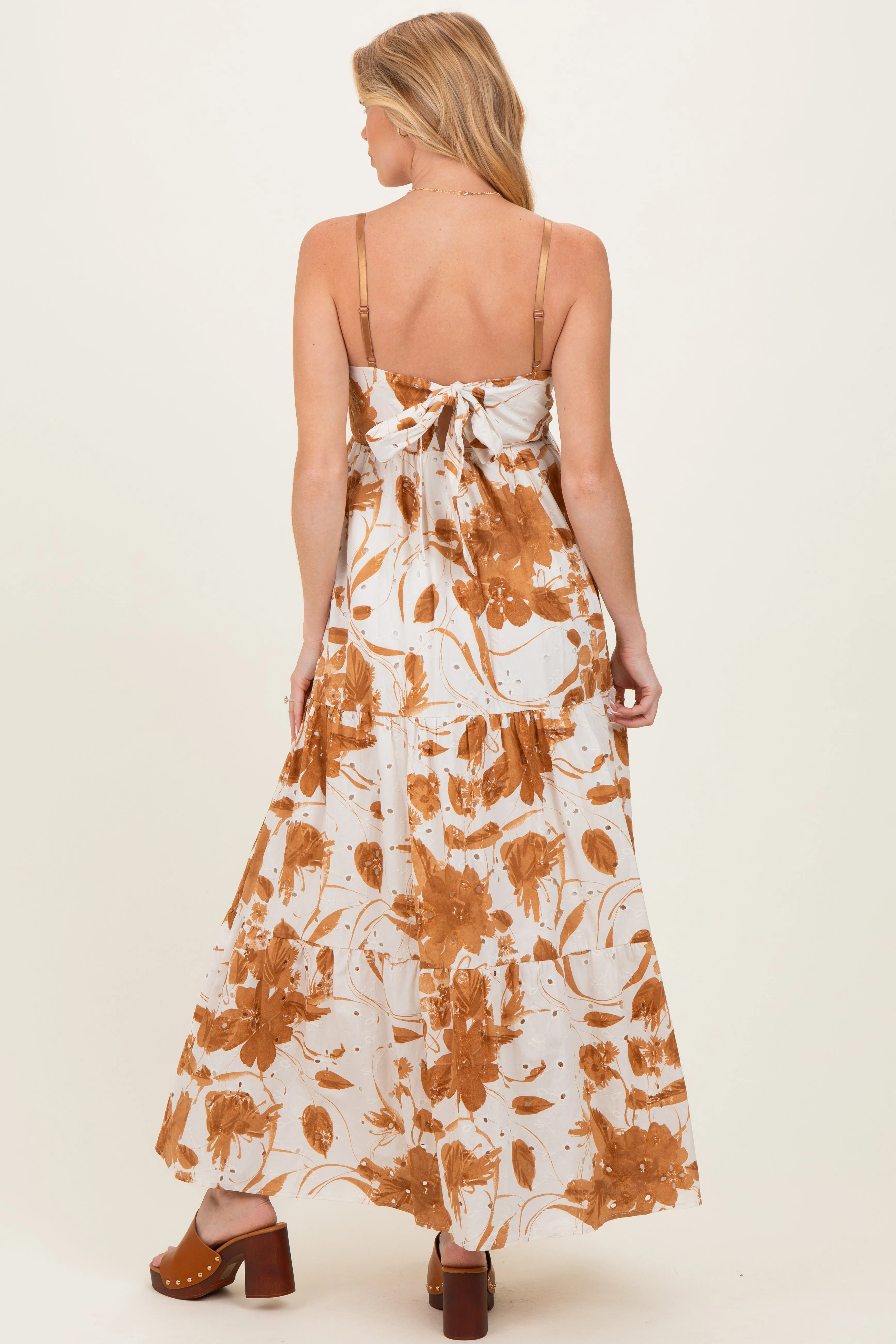 Mocha Floral Tiered Cutout Tie Back Maternity Maxi Dress sold by Pinkblush product image thumbnail 3