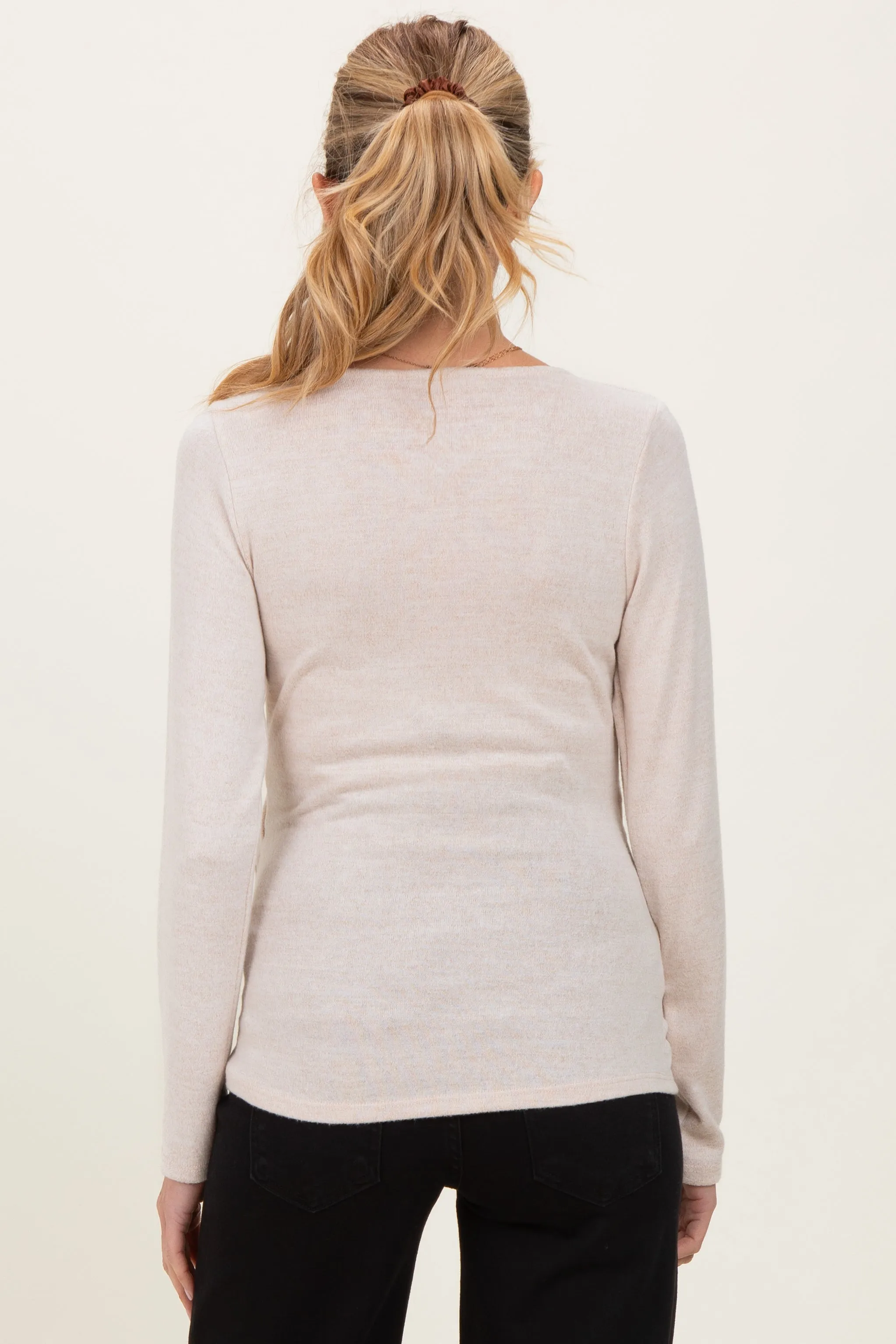 Beige Brushed Knit Wrap Front Maternity Top sold by Pinkblush product image thumbnail 5