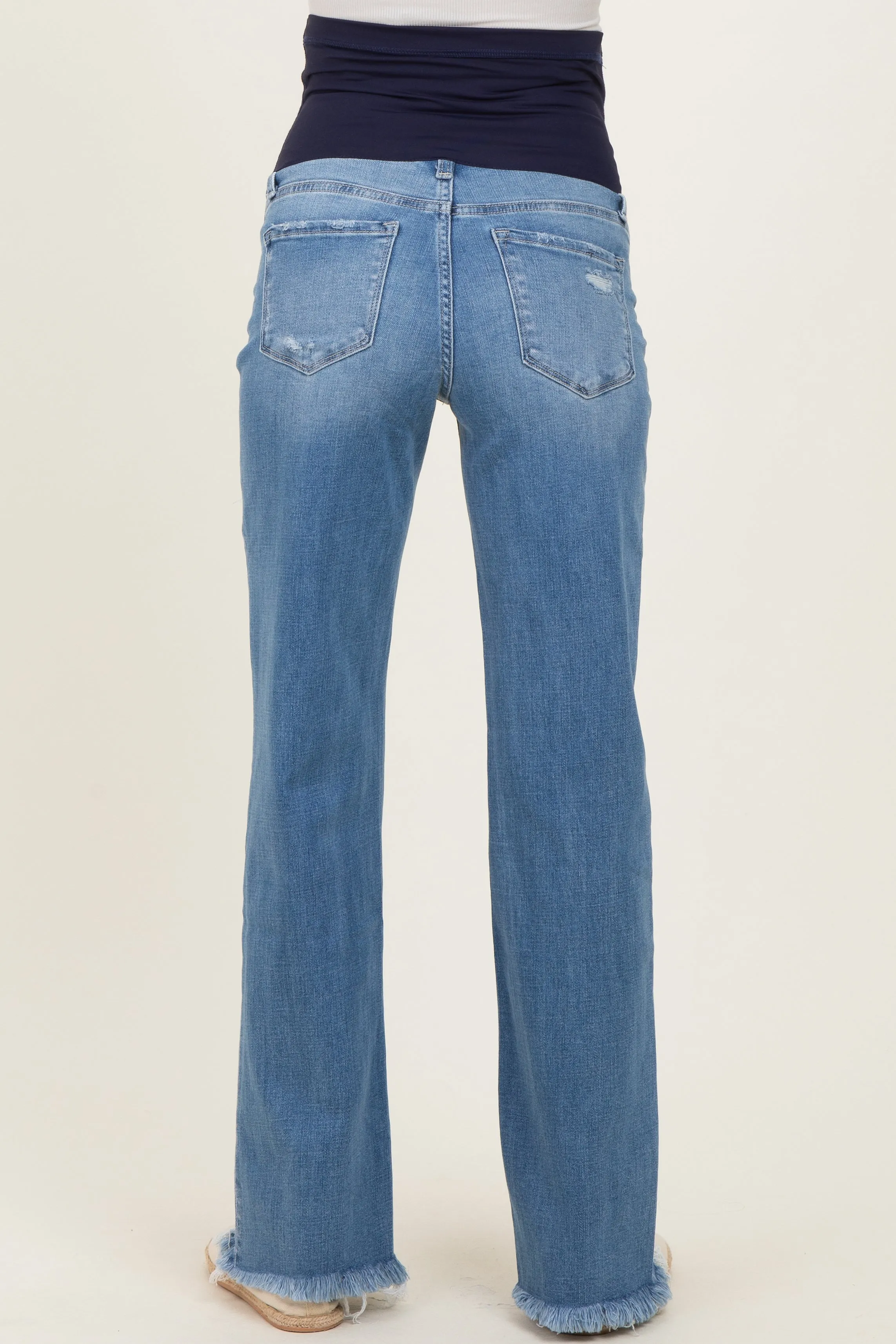 Blue Distressed Open Knee Frayed Hem Wide Leg Maternity Jeans sold by Pinkblush product image thumbnail 4