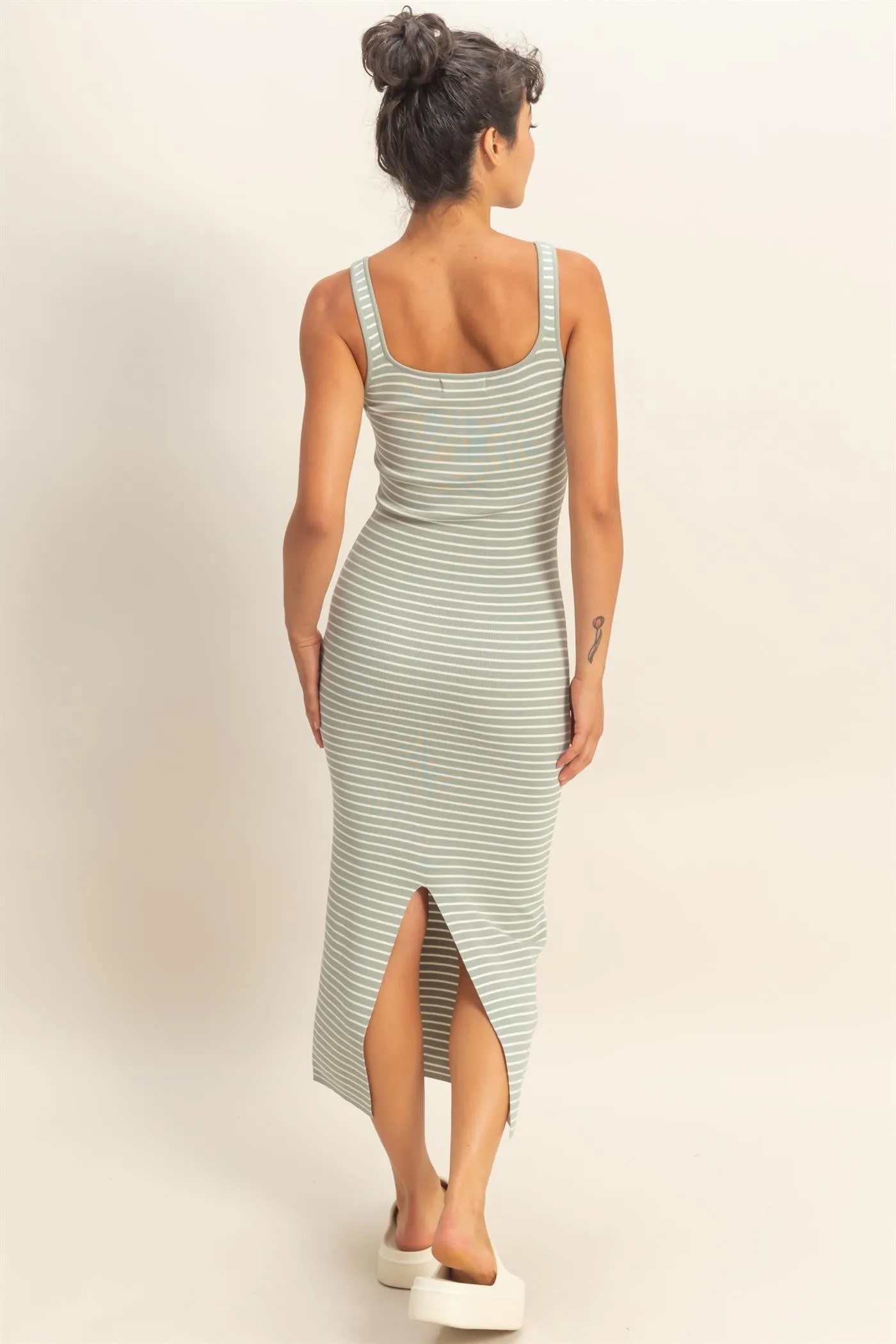 Sage Striped Fitted Midi Tank Dress sold by Pinkblush product image thumbnail 3