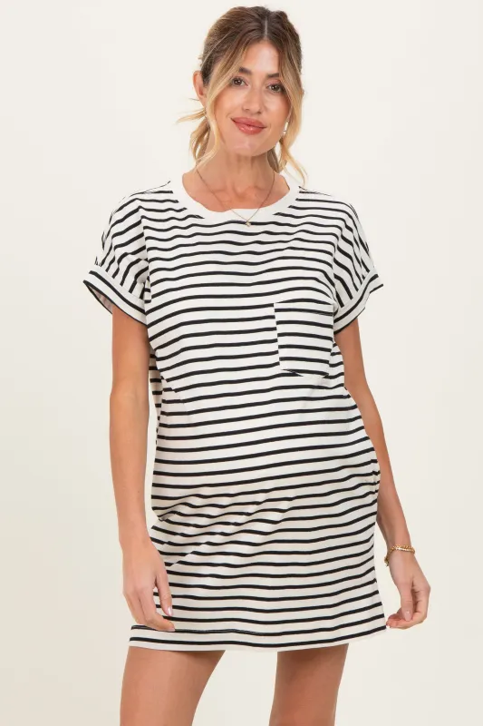 Black Striped Maternity T-Shirt Mini Dress made by HYFVE
