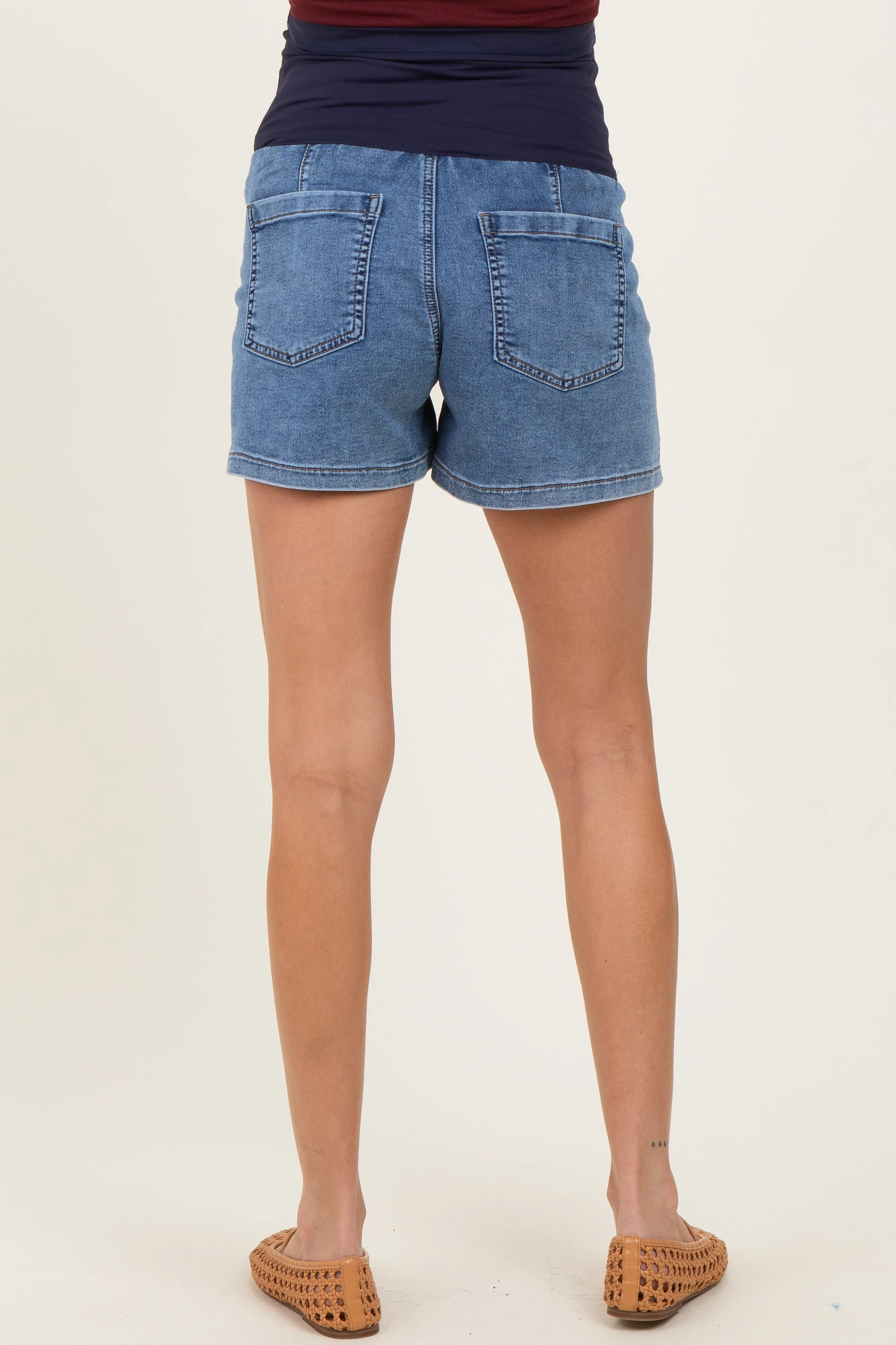 Medium Denim Pull On Patch Pocket Maternity Denim Shorts sold by Pinkblush product image thumbnail 5