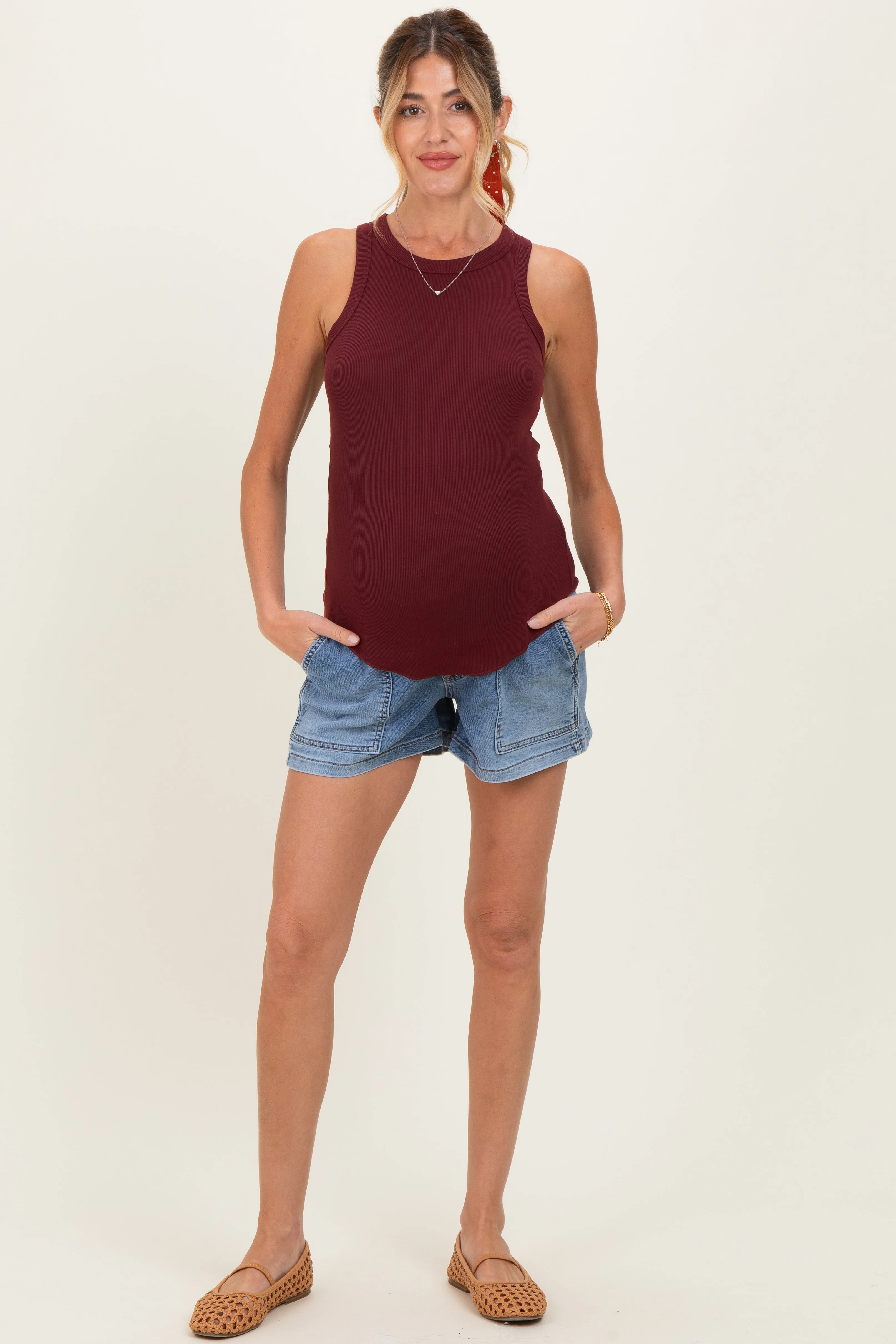 Medium Denim Pull On Patch Pocket Maternity Denim Shorts sold by Pinkblush product image thumbnail 2