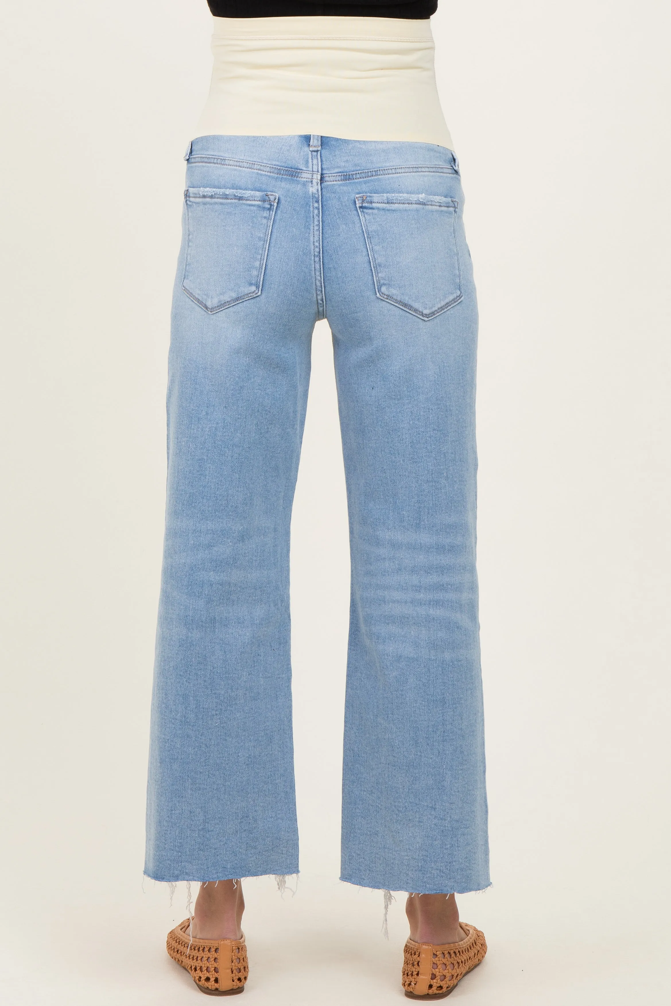 Light Blue Frayed Hem Crop Wide Leg Maternity Jeans sold by Pinkblush product image thumbnail 4