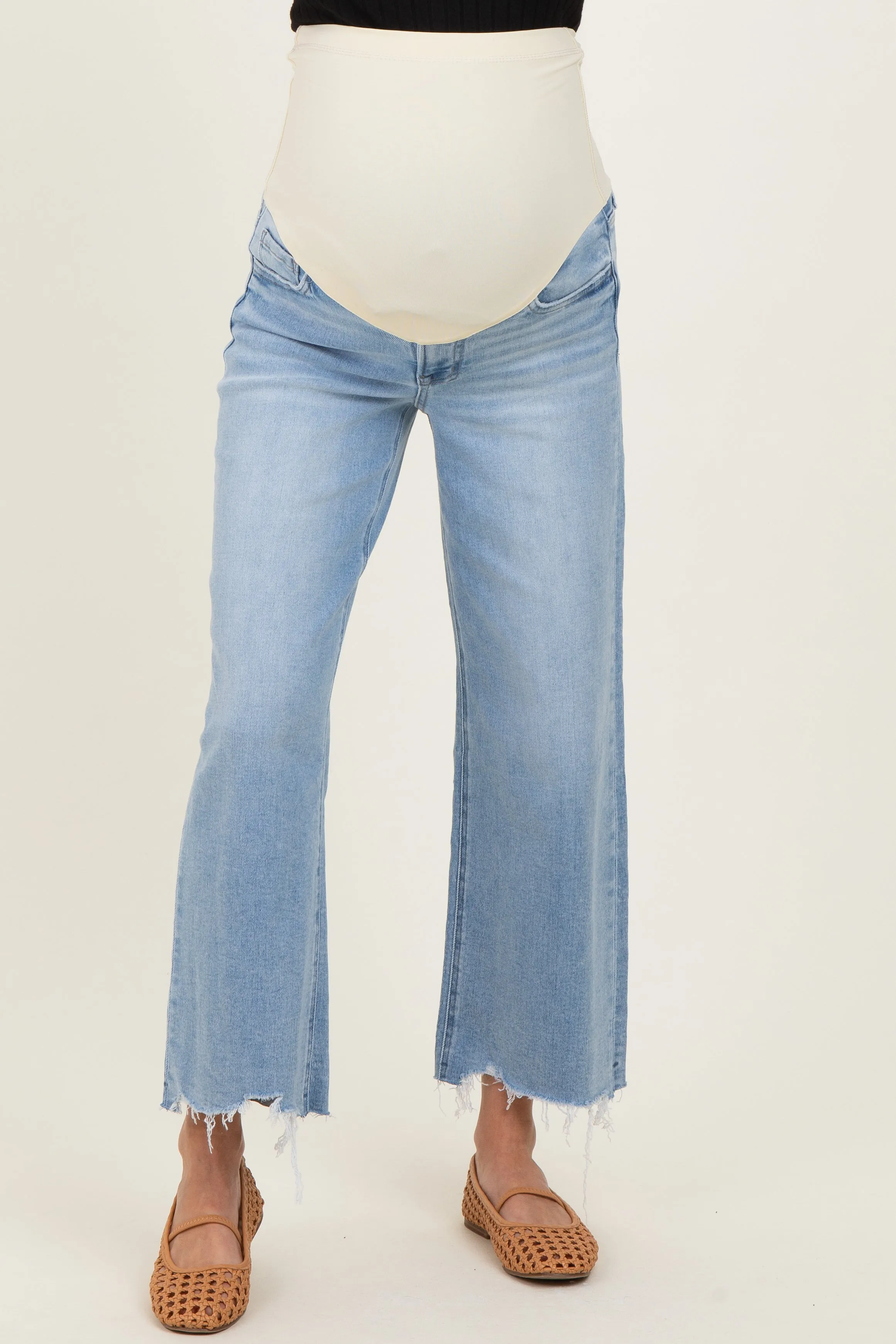 Light Blue Frayed Hem Crop Wide Leg Maternity Jeans sold by Pinkblush product image thumbnail 2