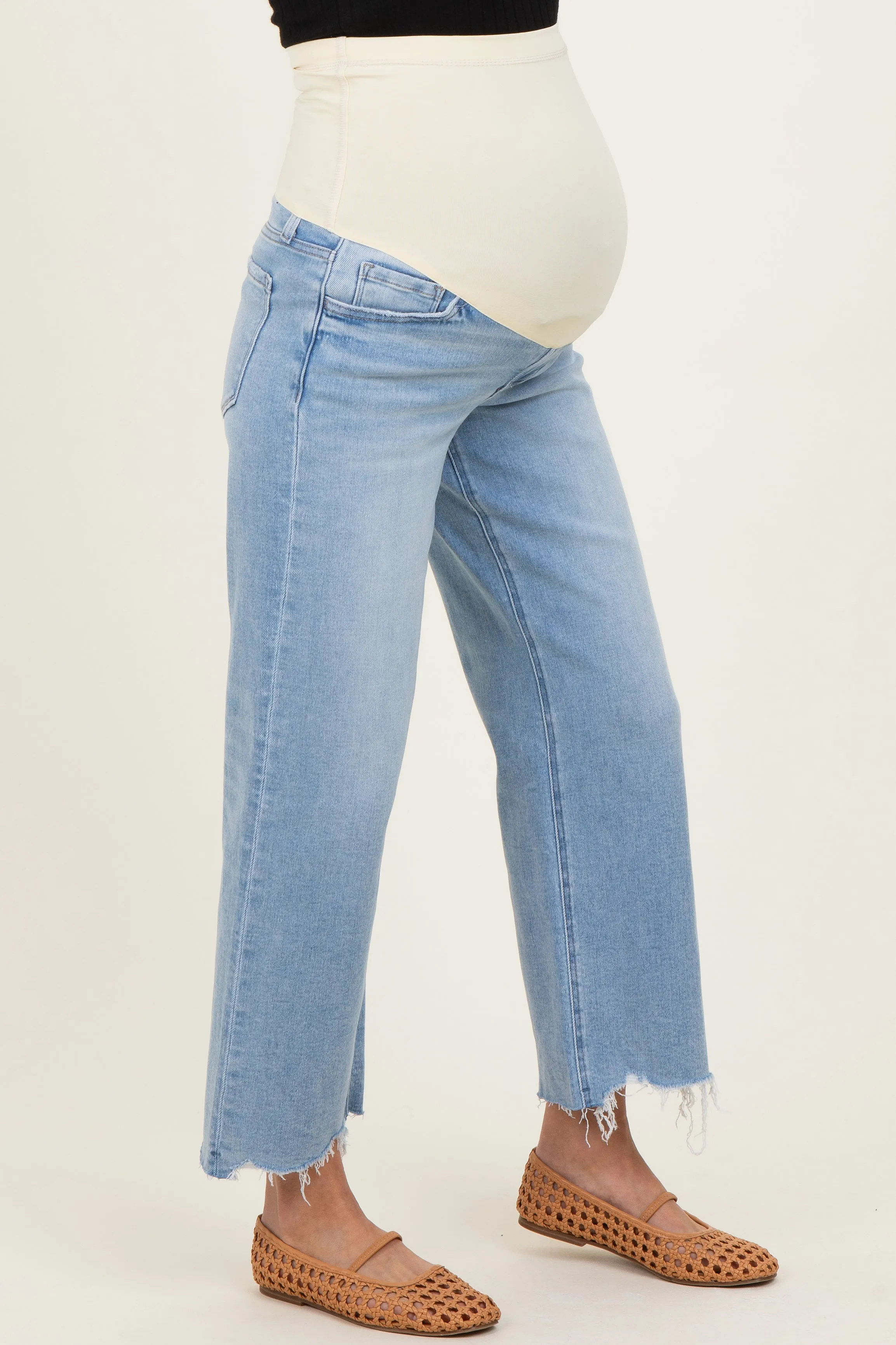 Light Blue Frayed Hem Crop Wide Leg Maternity Jeans sold by Pinkblush product image thumbnail 3