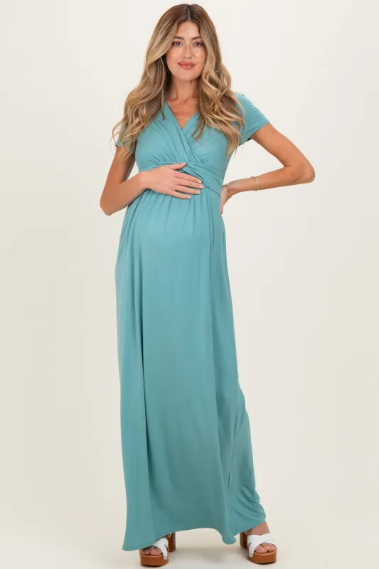 PinkBlush Slate Draped Maternity/Nursing Maxi Dress sold by Pinkblush