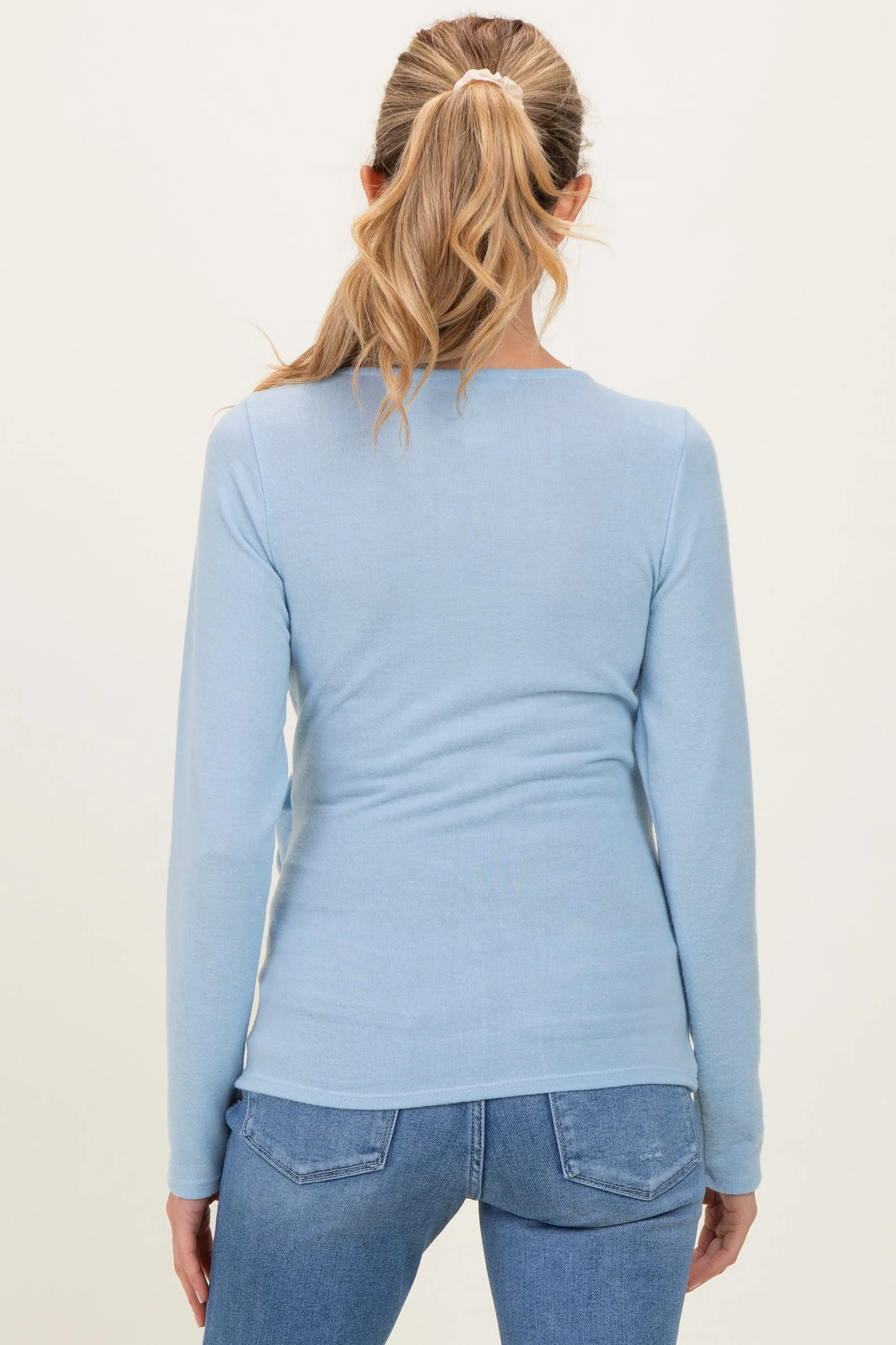 Light Blue Brushed Knit Wrap Front Maternity Top sold by Pinkblush product image thumbnail 4