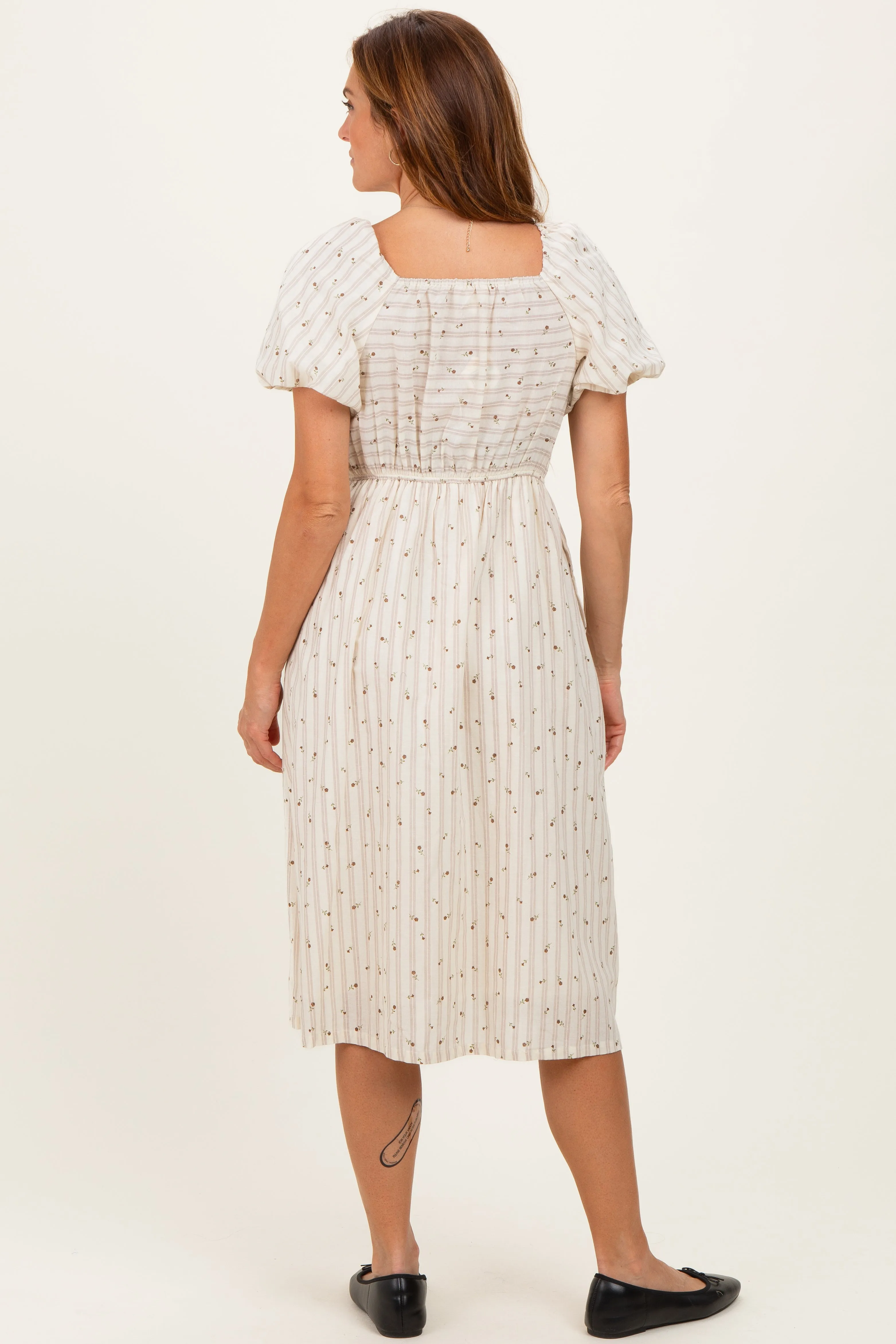 Beige Square Neck Striped Dress sold by Pinkblush product image thumbnail 4