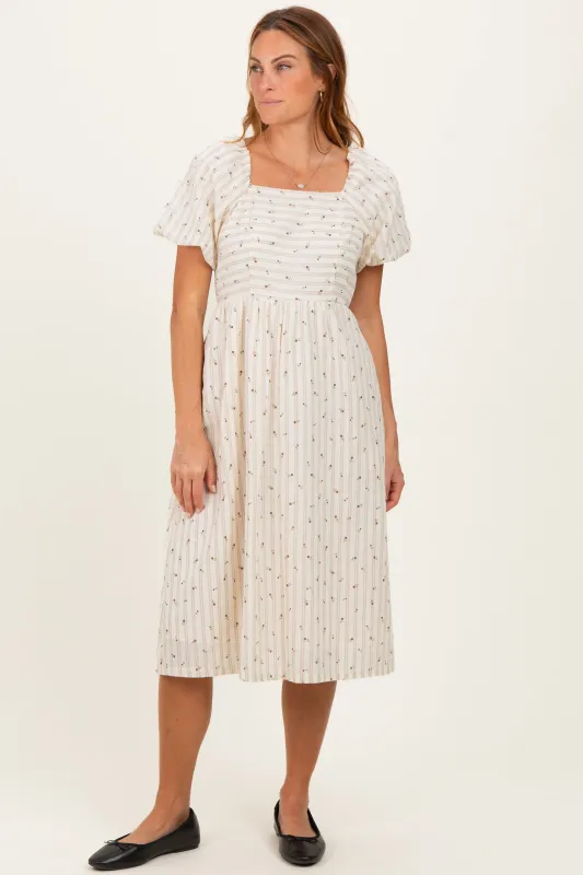 Beige Square Neck Striped Dress made by tea n rose