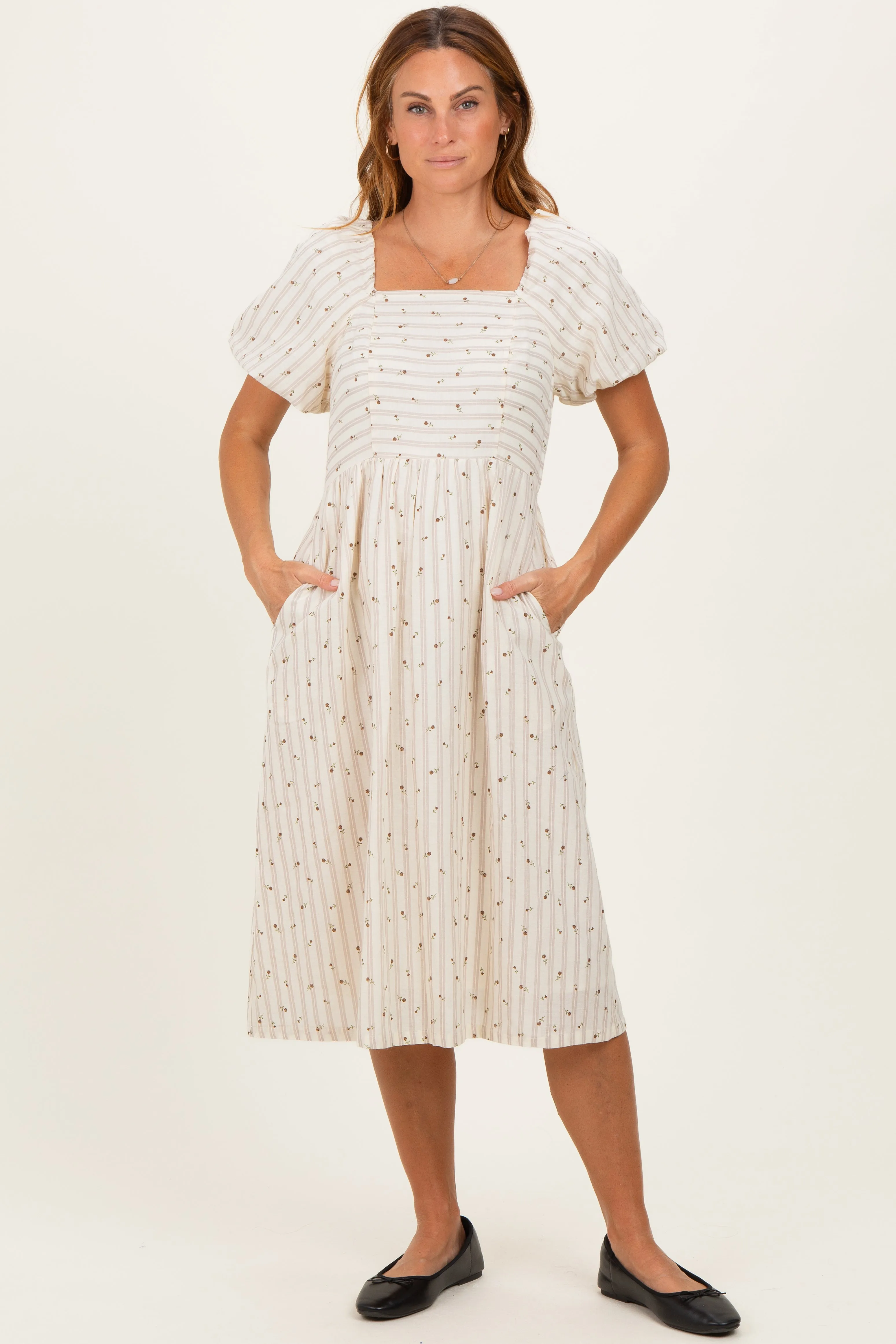 Beige Square Neck Striped Dress sold by Pinkblush product image thumbnail 2